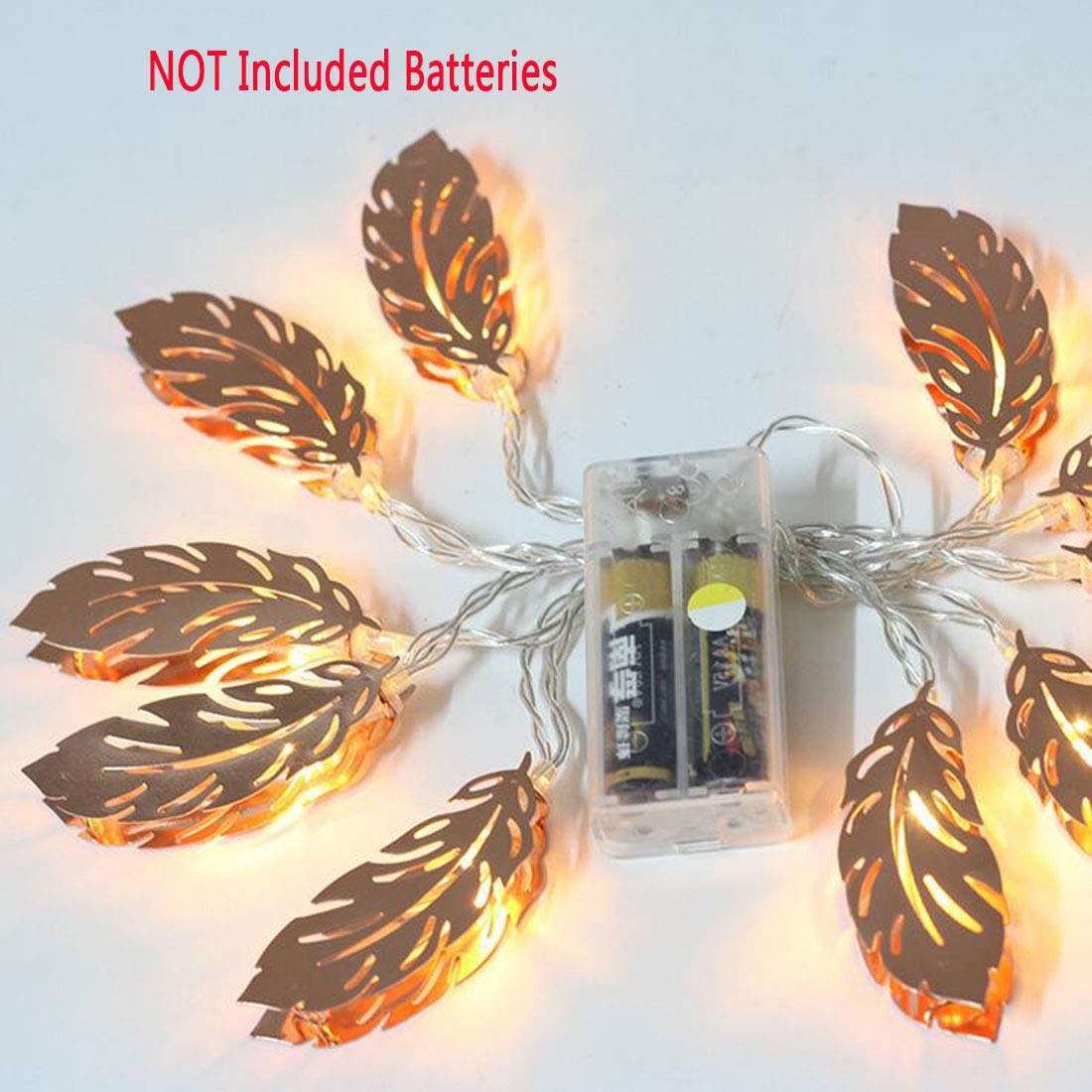 LED Rose Gold Feather String Lights - 4.9Ft 10 LED Battery Powered Fairy Lights with Copper Metal Wire for Wedding, Party, Bedroom & Birthday Decor (Warm White, 1-Pack) - Perfect for Romantic Ambiance, Home Decoration & Special Events