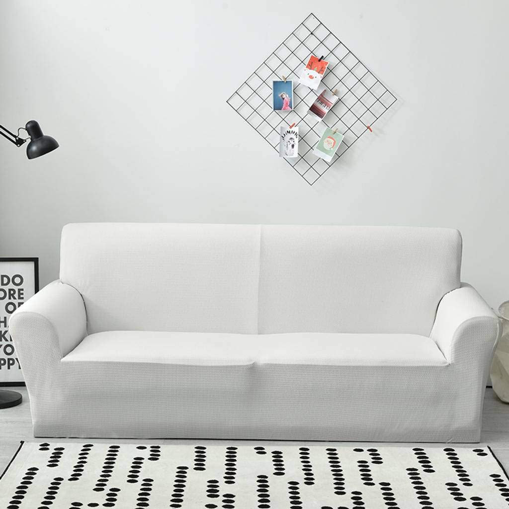 MO&SU Waterproof Stretch Elastic Sofa Slipcover with Armrests - Non-Slip Jacquard Furniture Protector for 1/2/3/4 Cushion Couches (190-230cm, White) - Easy to Clean, Perfect for Living Room, Family Room & Pet-Friendly Homes