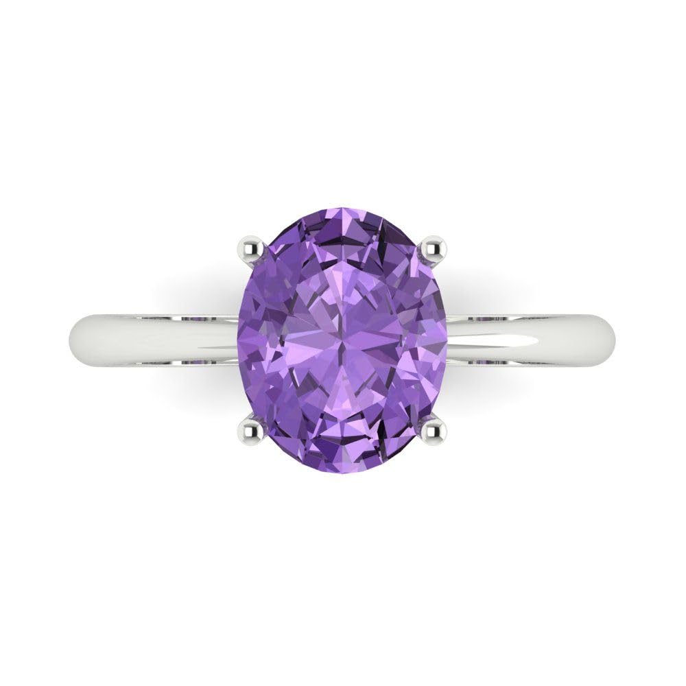 2.5ct Oval Cut Simulated Alexandrite Solitaire Ring for Women - 14k White Gold Engagement, Wedding & Anniversary Jewelry | Elegant Bridal Gift for Her, Perfect for Proposals, Special Occasions & Everyday Wear