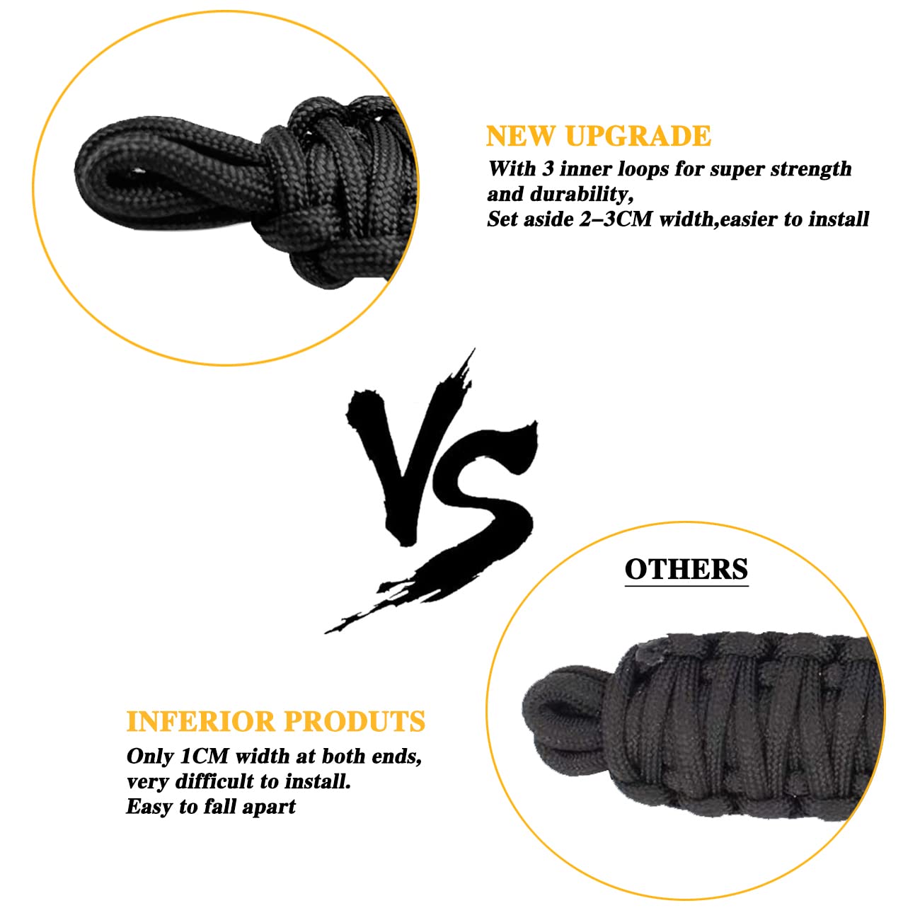 Heavy Duty Paracord Door Strap for Jeep Wrangler CJ YJ TJ JK JKU JL - 2PCS Black Hand Woven Limit Straps - Perfect for Off-Roading, Camping & Jeep Accessories