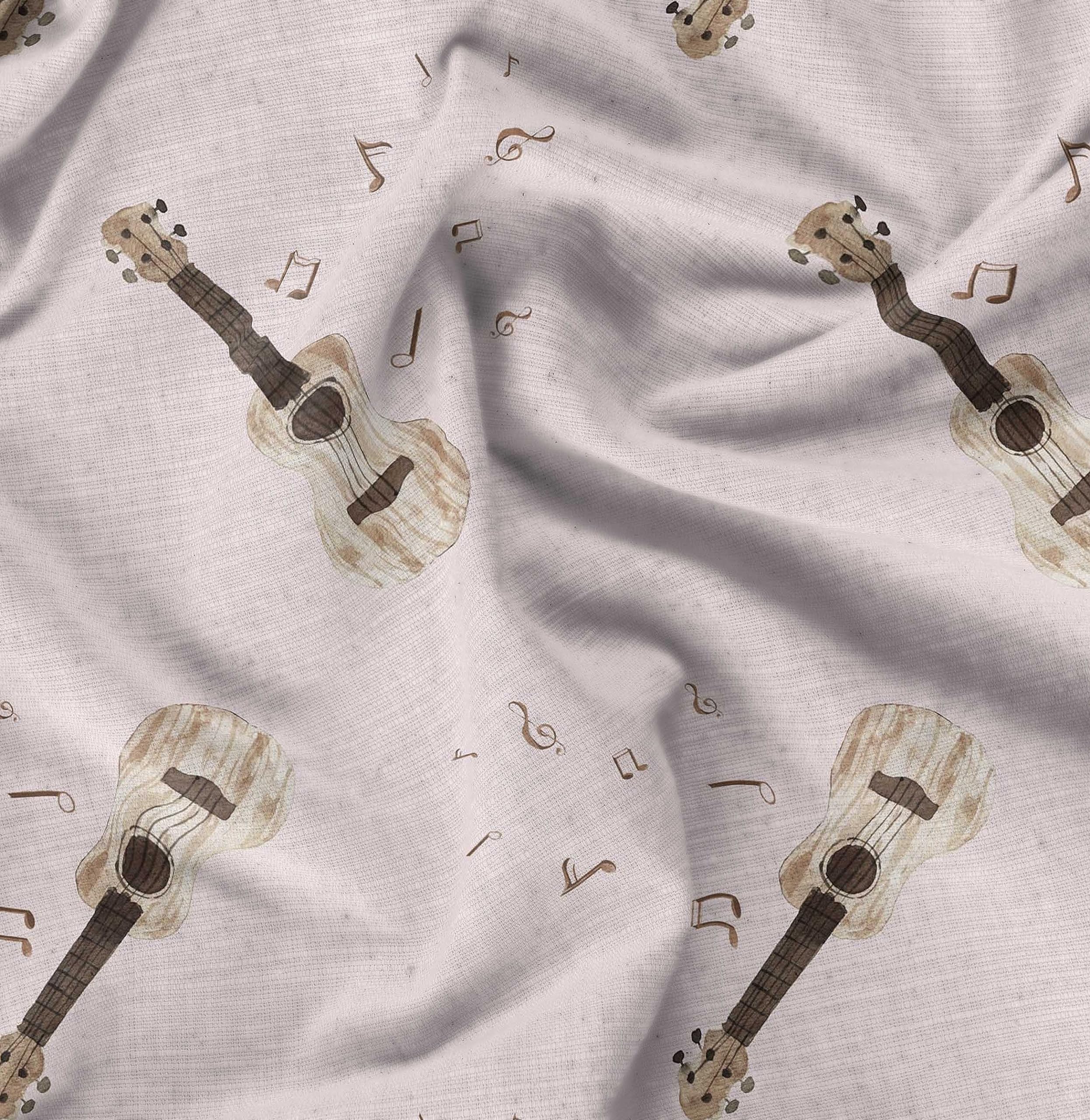 Soimoi Moss Georgette Brown Fabric by The Yard - 42 Inch Wide Printed Fabric for Dresses, Curtains & Home Decor | Musical Instrument Pattern Fabric for DIY Crafts & Sewing Projects