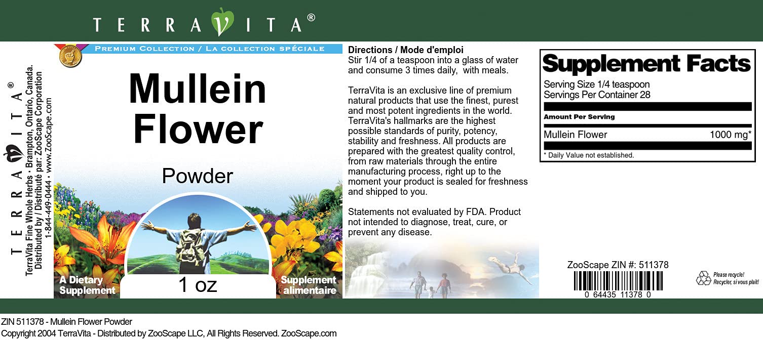Organic Mullein Flower Powder 1 oz (28g) - Herbal Supplement for Respiratory Health, Cough Relief & Immune Support - USDA Certified, Non-GMO, Gluten-Free - Perfect for Tea, Tinctures & Natural Remedies
