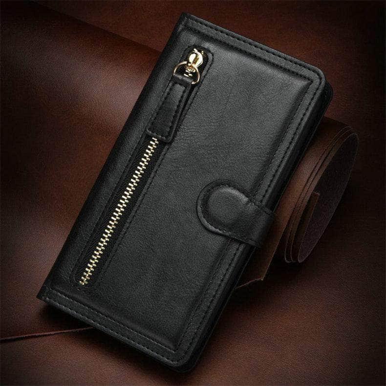 Premium Leather Flip Wallet Case for Samsung Galaxy S21 with Zipper & Card Slots - Perfect for Business & Travel Protection