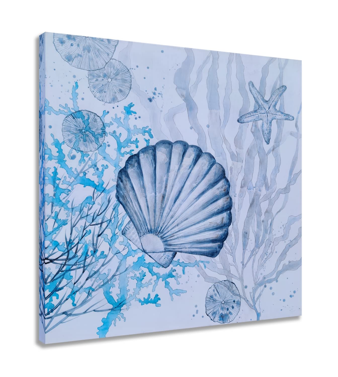 SYGALLERIER Textured Sea World Canvas Wall Art - Abstract Seashell & Starfish Coastal Painting - Modern Ocean Themed Decor for Bathroom, Living Room, Bedroom | Perfect for Beach House, Vacation Rental & Coastal Style Home Decor