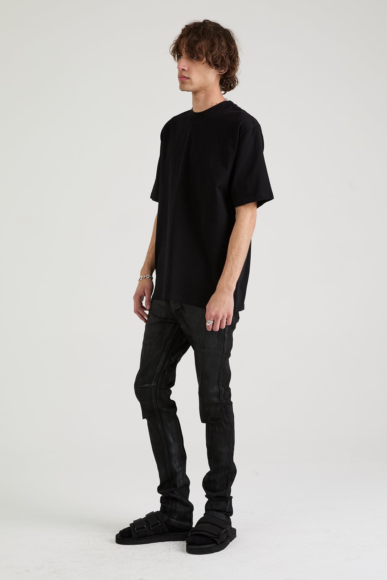 RICO Mock Neck Short Sleeve T-Shirt for Men - Black Collar with Logo Design | Casual Wear, Street Style, Everyday Outfits