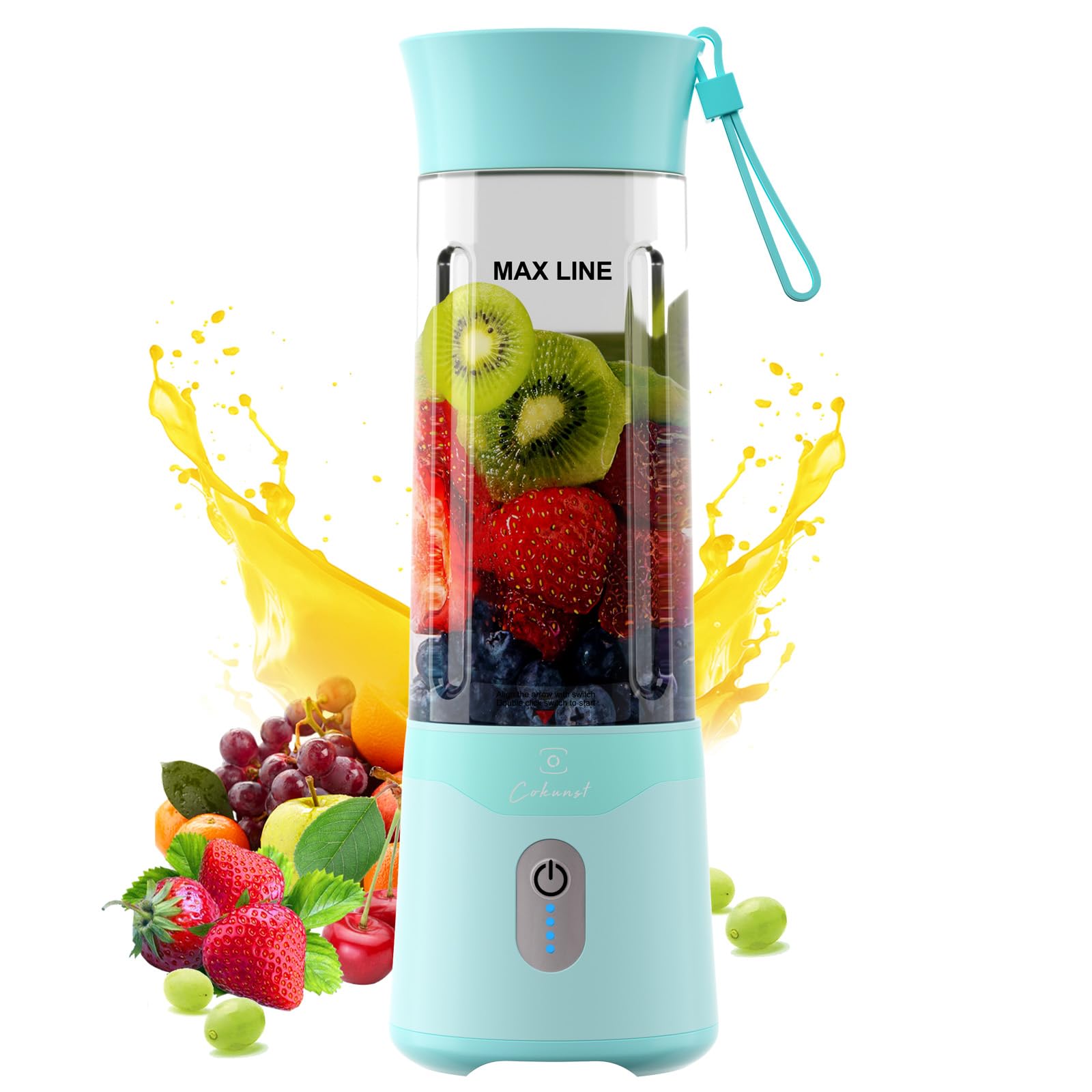 COKUNST 18oz Portable Blender - USB Rechargeable Personal Smoothie Maker with 6 Stainless Steel Blades | Perfect for Protein Shakes, Juicing & Travel | Compact Design with Handle Lid for Gym, Sports & Outdoor Activities