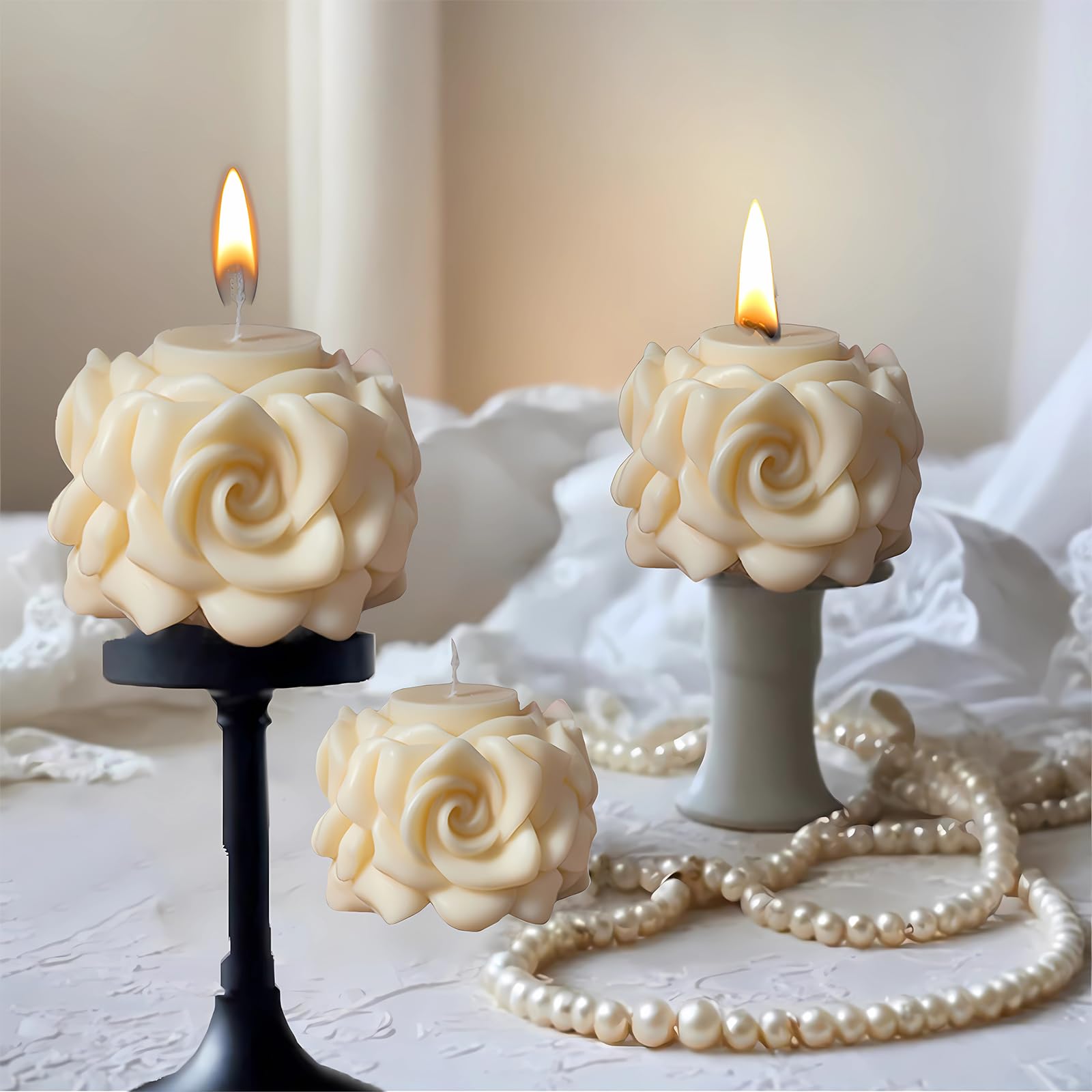 3D Rose Flower Pillar Candle Molds for DIY Candle Making - Valentine's Day Resin Casting, Home Decor & Craft Projects - Perfect for Wedding Centerpieces, Romantic Gifts & Holiday Decorations