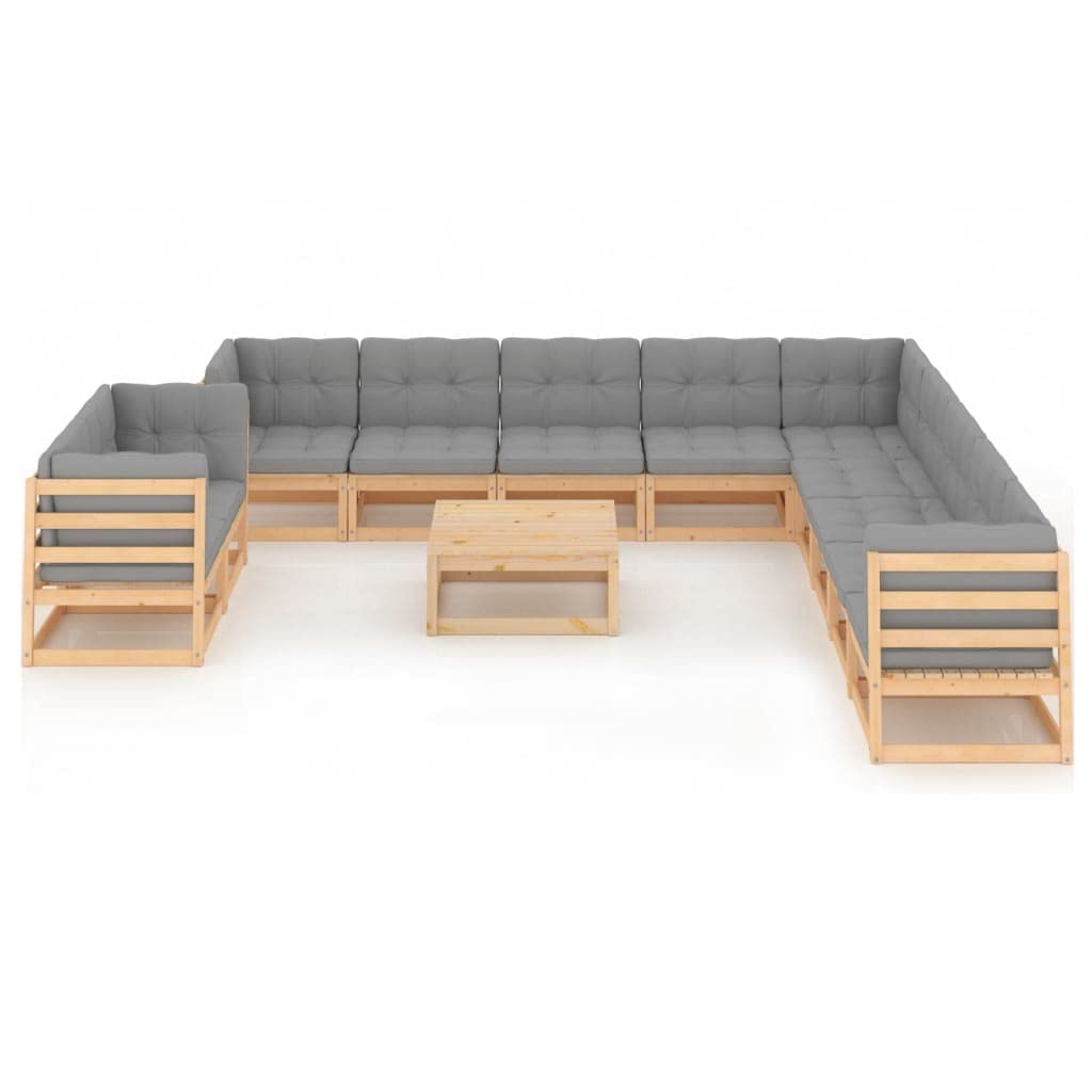 12-Piece Patio Lounge Set - Outdoor Garden Furniture with Cushions & Coffee Table - Retro Style Solid Pine Wood Sectional Sofa for Backyard, Poolside & Patio Relaxation