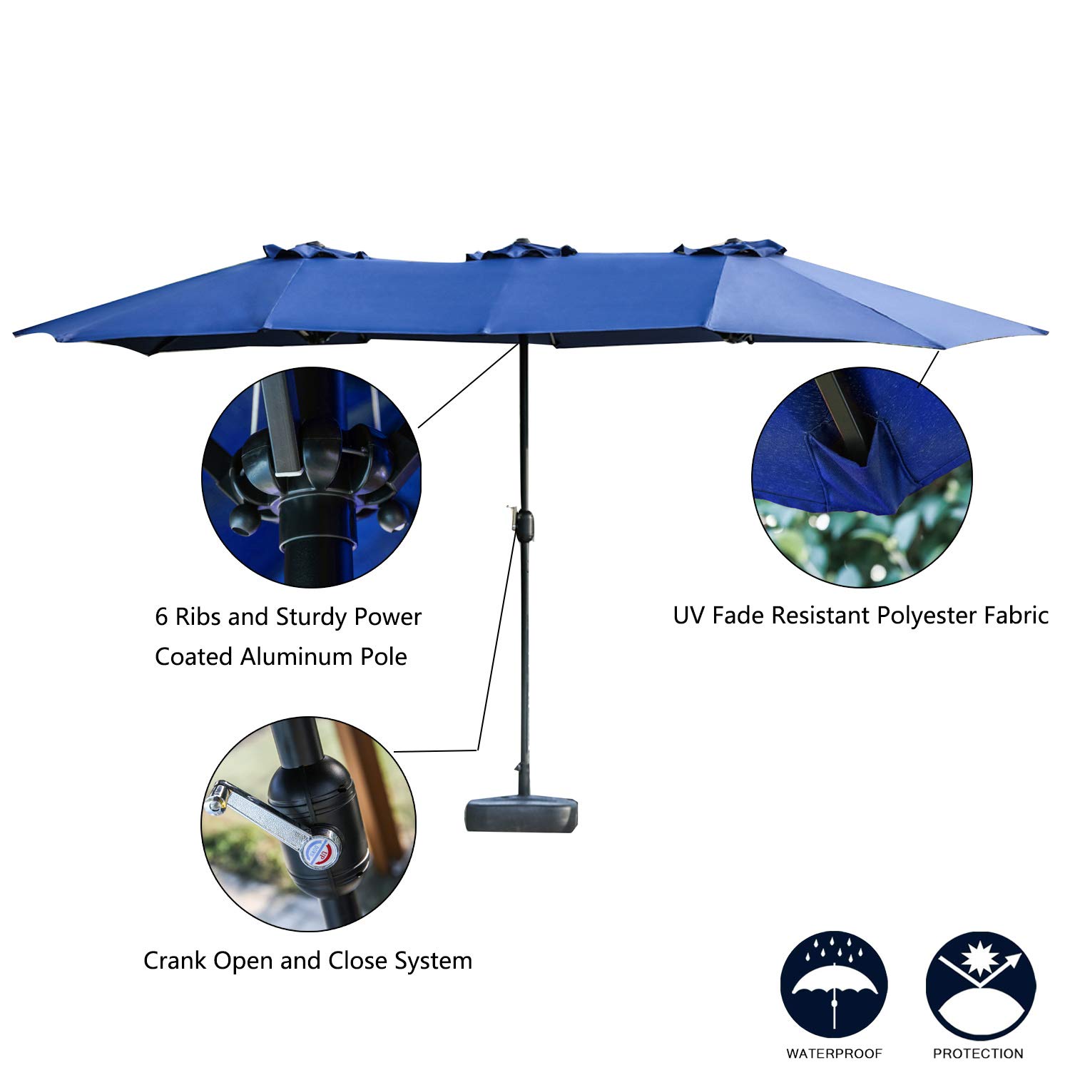 PatioFestival 15FT Outdoor Patio Umbrella - Double-Sided Garden Table Umbrella with Crank Open/Close System, UV-Resistant & Fade-Proof Canopy - Perfect for Lawn, Deck, Backyard, Poolside & Outdoor Dining Areas