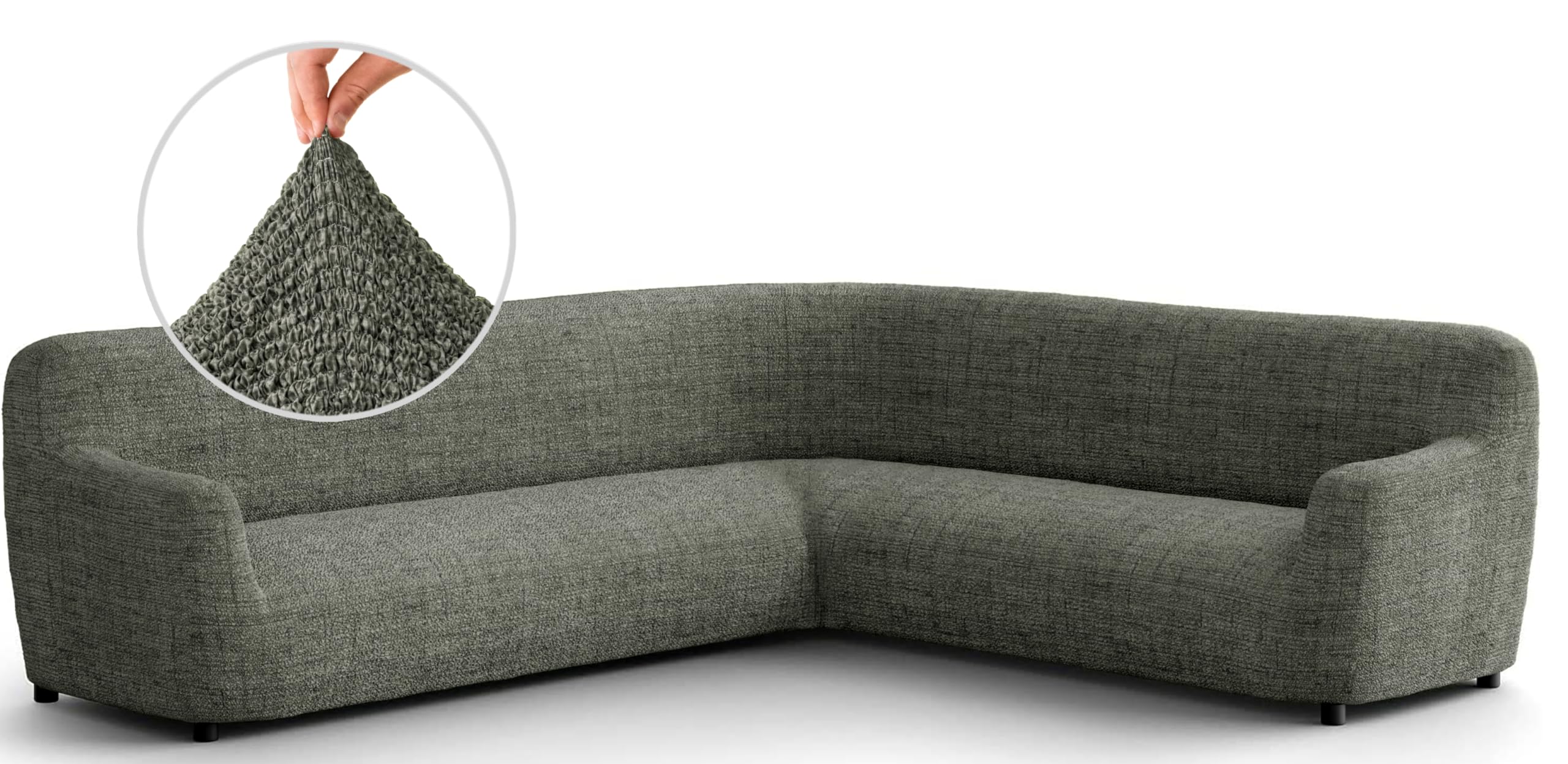 PAULATO BY GA.I.CO. Extra Large L-Shaped Corner Sectional Couch Cover - Washable Microfiber Sofa Slipcover - 1-Piece Form Fit Protector in Mossy Grey Print | Perfect for Living Room, Family Room & Home Theater Furniture Protection