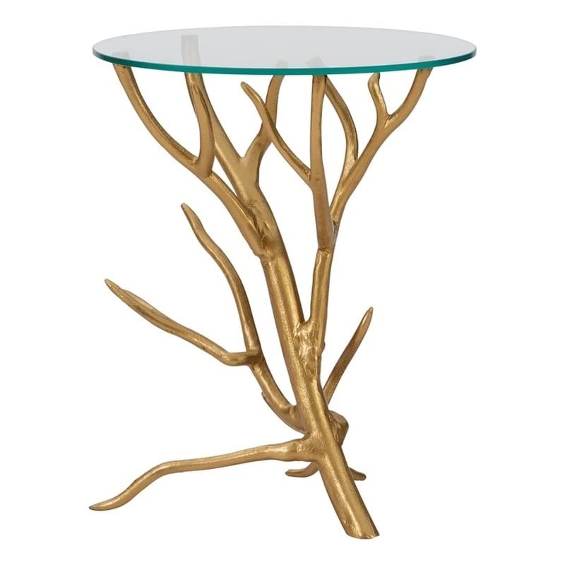Powell Furniture Linon Bex Gold Metal and Glass Side Table - Elegant Accent Table for Living Room, Bedroom, or Office Decor