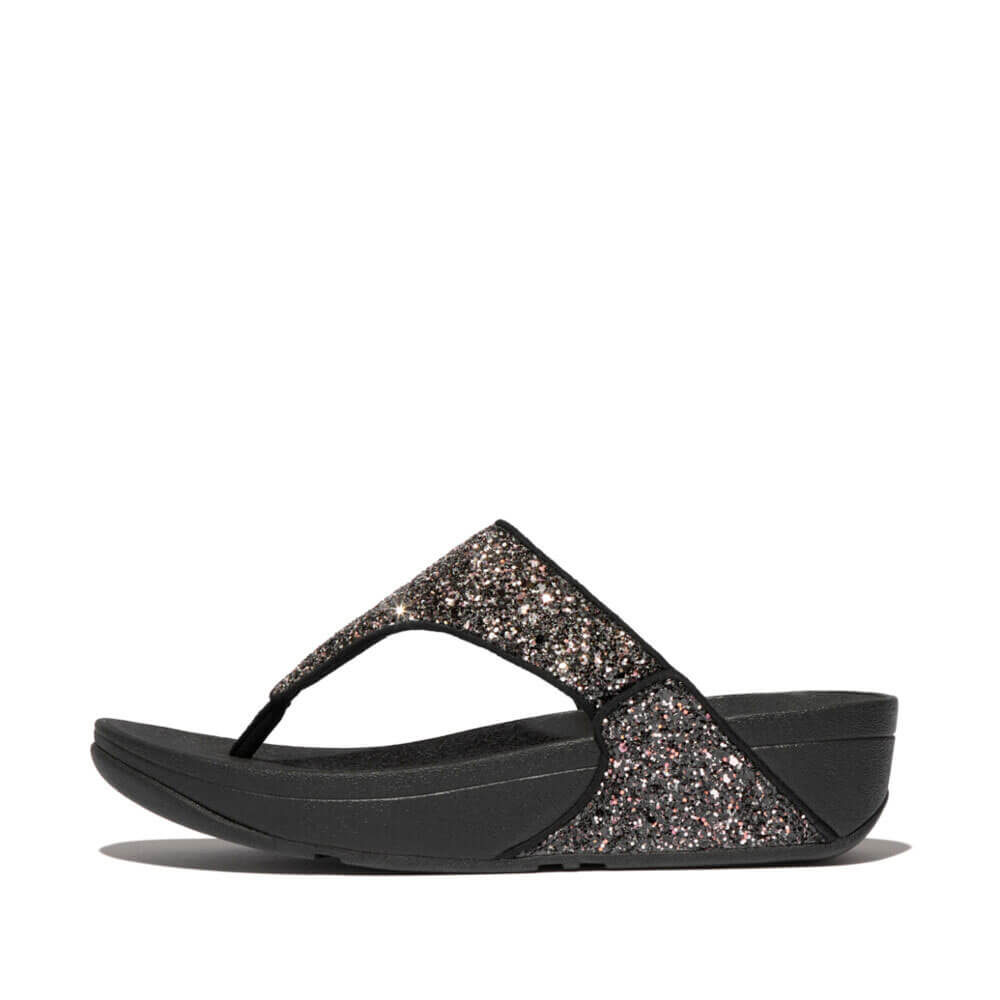 FitFlop Lulu Multi-Tonal Glitter Sandals for Women - Black & Multi Color | Comfortable & Stylish Summer Slides for Beach, Pool, and Casual Outings