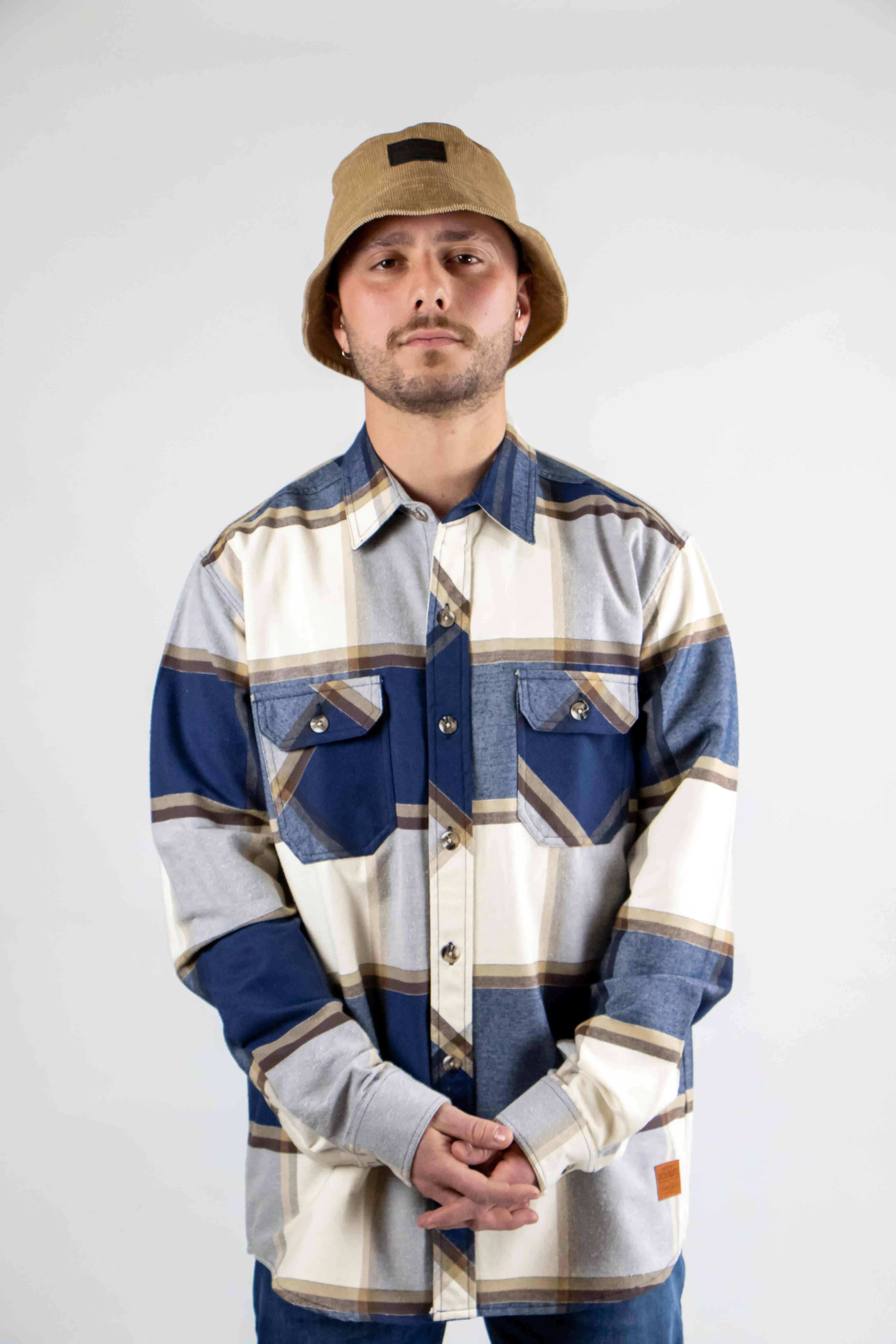 Ocn Zurich Blue Beige Brown Shirt - Casual Men's Button Down Shirt for Work, Travel & Everyday Wear