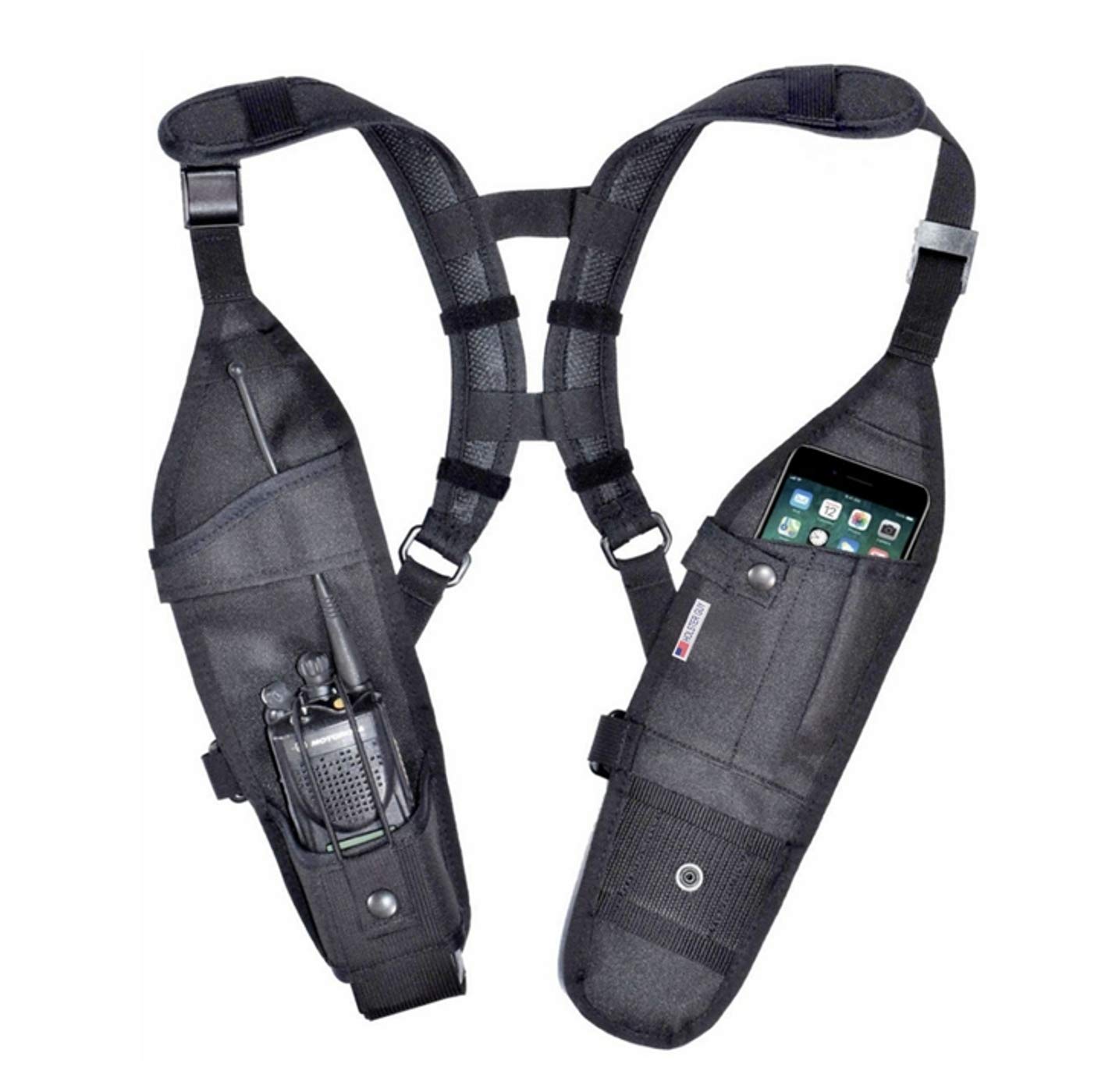 USH-300D Adjustable Double Radio Shoulder Holster Chest Harness - Fits Motorola ICOM Vertex Two Way Radios (Medium to Large) - Made in USA by HOLSTERGUY - Perfect for Security, Construction & Outdoor Activities