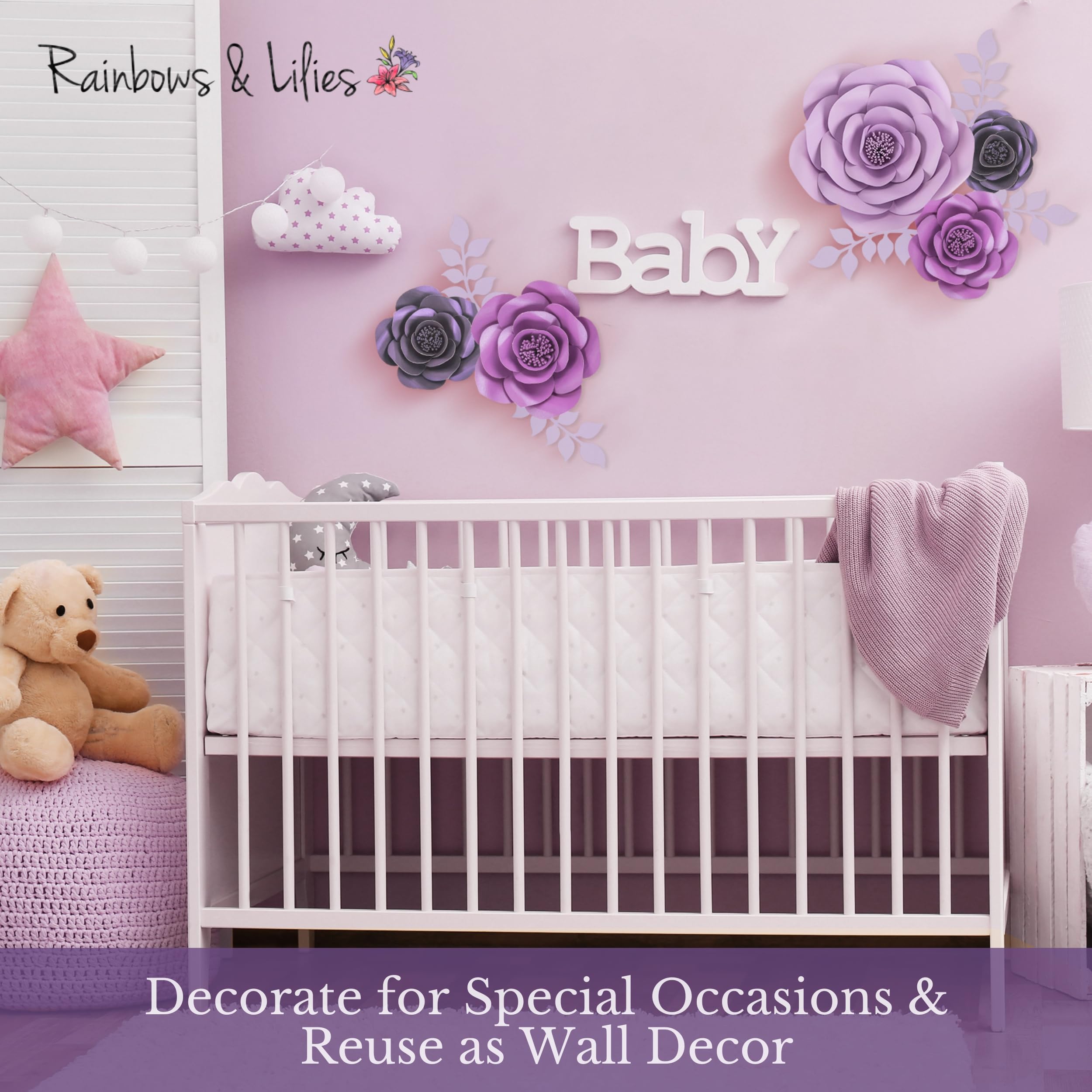 Rainbows & Lilies Paper Flowers Wall Decor - 3-Piece Set for Wedding, Baby Shower, Nursery, Party Backdrop & Centerpieces | Perfect for Bridal Showers, Baby Girl Rooms & Photo Booth Backgrounds
