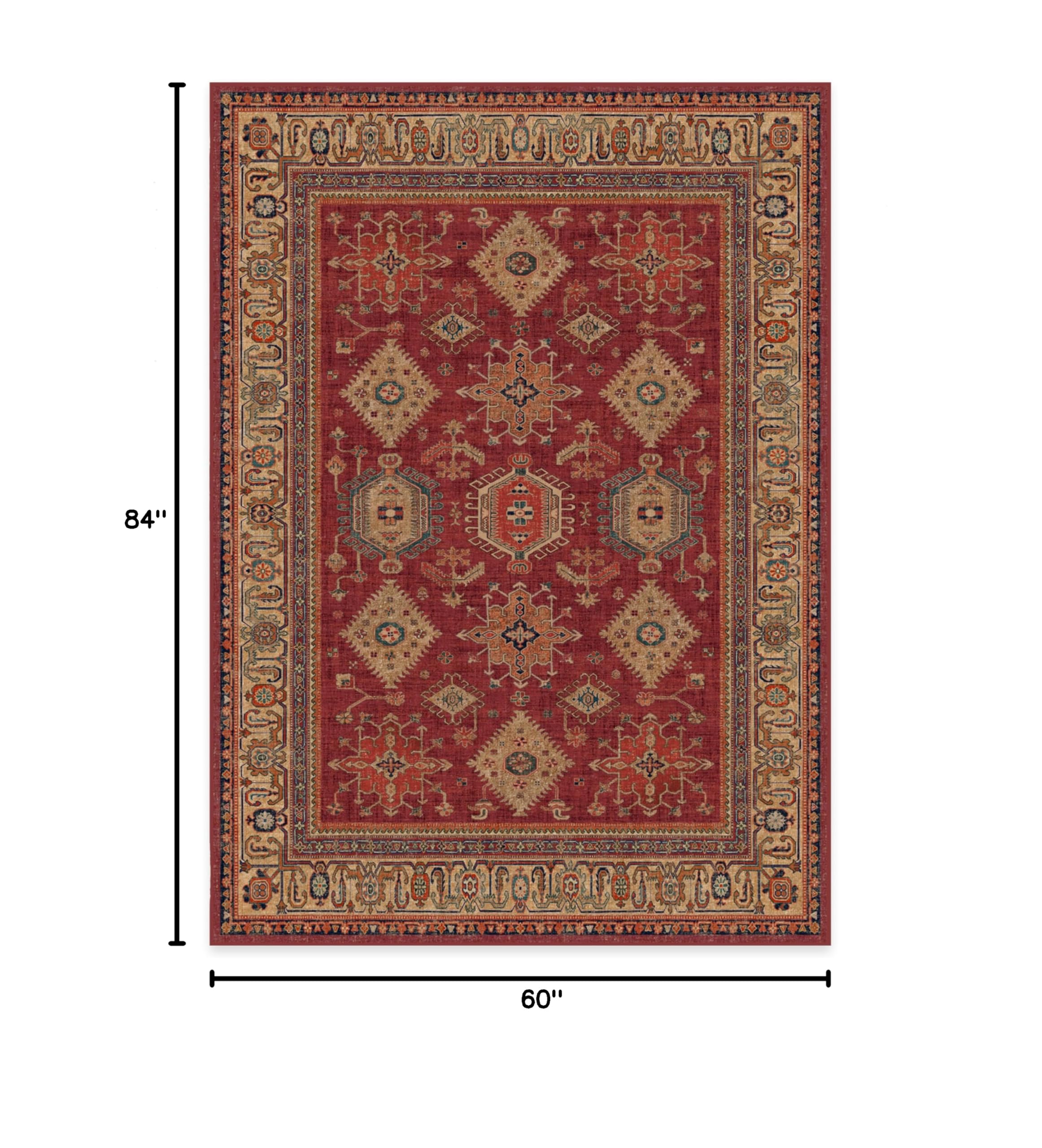 Ruggable Washable 5x7 Area Rug - Cambria Ruby | Premium Non-Slip Rug for Living Room, Bedroom, Kitchen, Office & Classroom | Machine Washable with Gripper Pad | Perfect for High-Traffic Areas & Pet-Friendly Homes