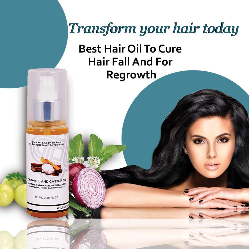 Teal & Terra Hair Growth Oil with Onion, Castor, Argan & Jojoba Oils - Anti Hairfall & Dandruff Treatment - Bhringraj & Amla Enriched - Vitamin E Infused - Lightweight Hair Oil (100ml) - Perfect for Daily Scalp Massage & Damaged Hair Repair