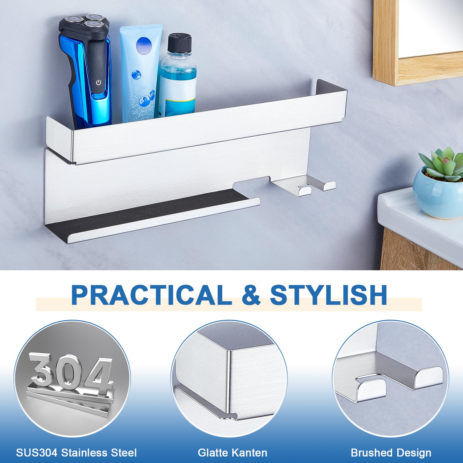 Wall Mount Hair Dryer Holder & Organizer - Stainless Steel Blow Dryer & Straightener Storage - Bathroom Adhesive Mount for Hair Tools - Perfect for Salon, Bathroom & Home Organization