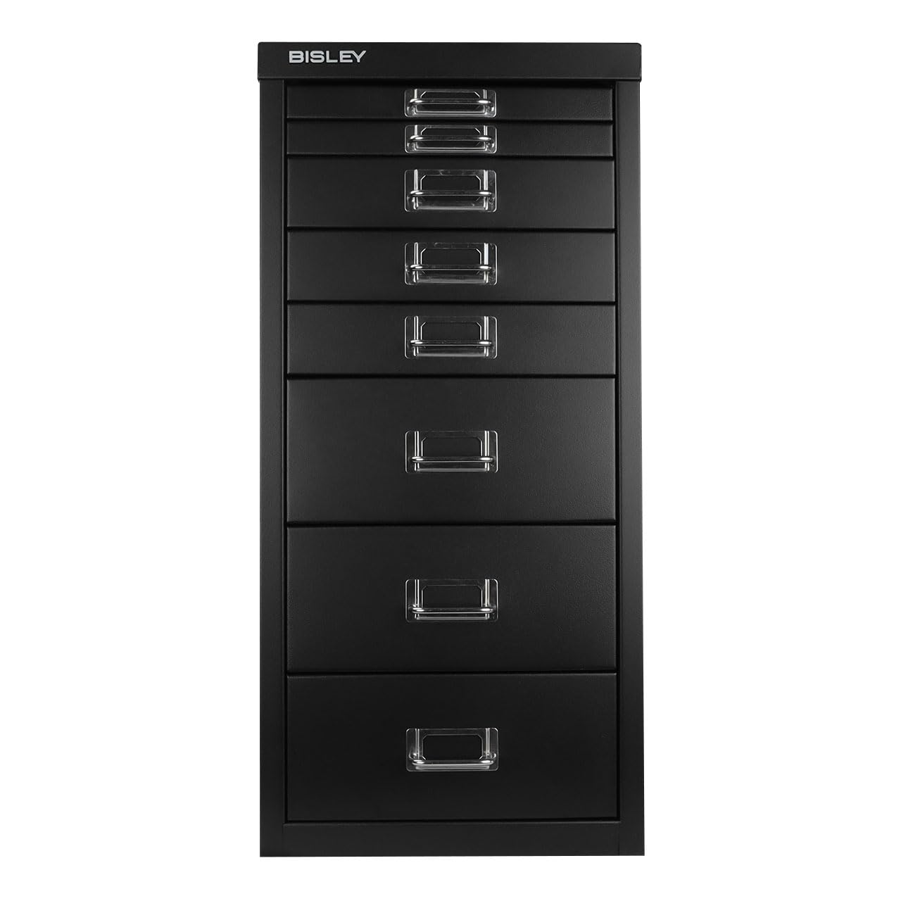 Bisley MD8-BK 8-Drawer Black Steel Under Desk Storage Cabinet - Compact File Organizer for Office, Home & Workspace - Perfect for Documents, Supplies & Stationery