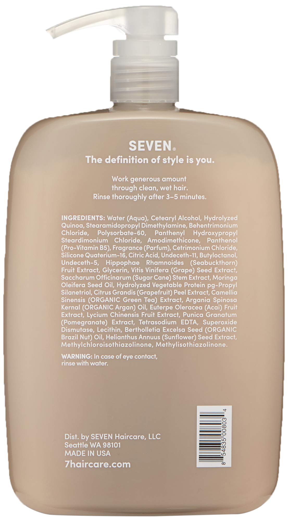 SEVEN Hair Care Satara Volume Conditioner for Women & Men - Sulfate & Paraben Free, Cruelty Free with Argan Oil, Pro Vitamin B5, Hydrolyzed Quinoa & Grapeseed Oil - Volumizing Treatment for Flat & Limp Hair - Made in USA - Perfect for Daily Hair Care & Salon-Quality Results at Home