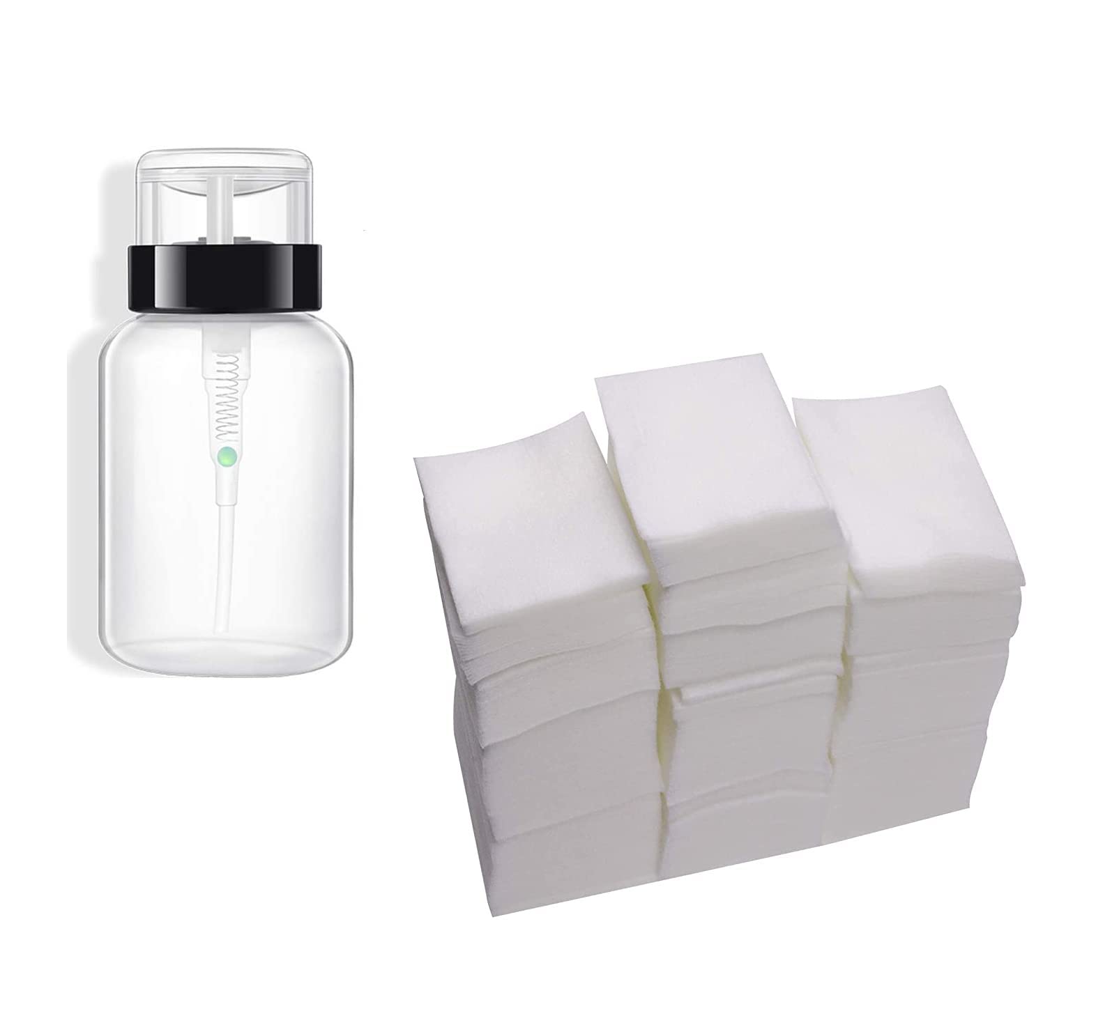 INENCE® 200ml Lockable Pump Dispenser Bottle for Nail Polish & 1000 Pcs Lint-Free Nail Wipes - Refillable Empty Bottle for Gel Polish Remover, Eyelash Glue & Makeup - Perfect for Salon, Home & Travel Use