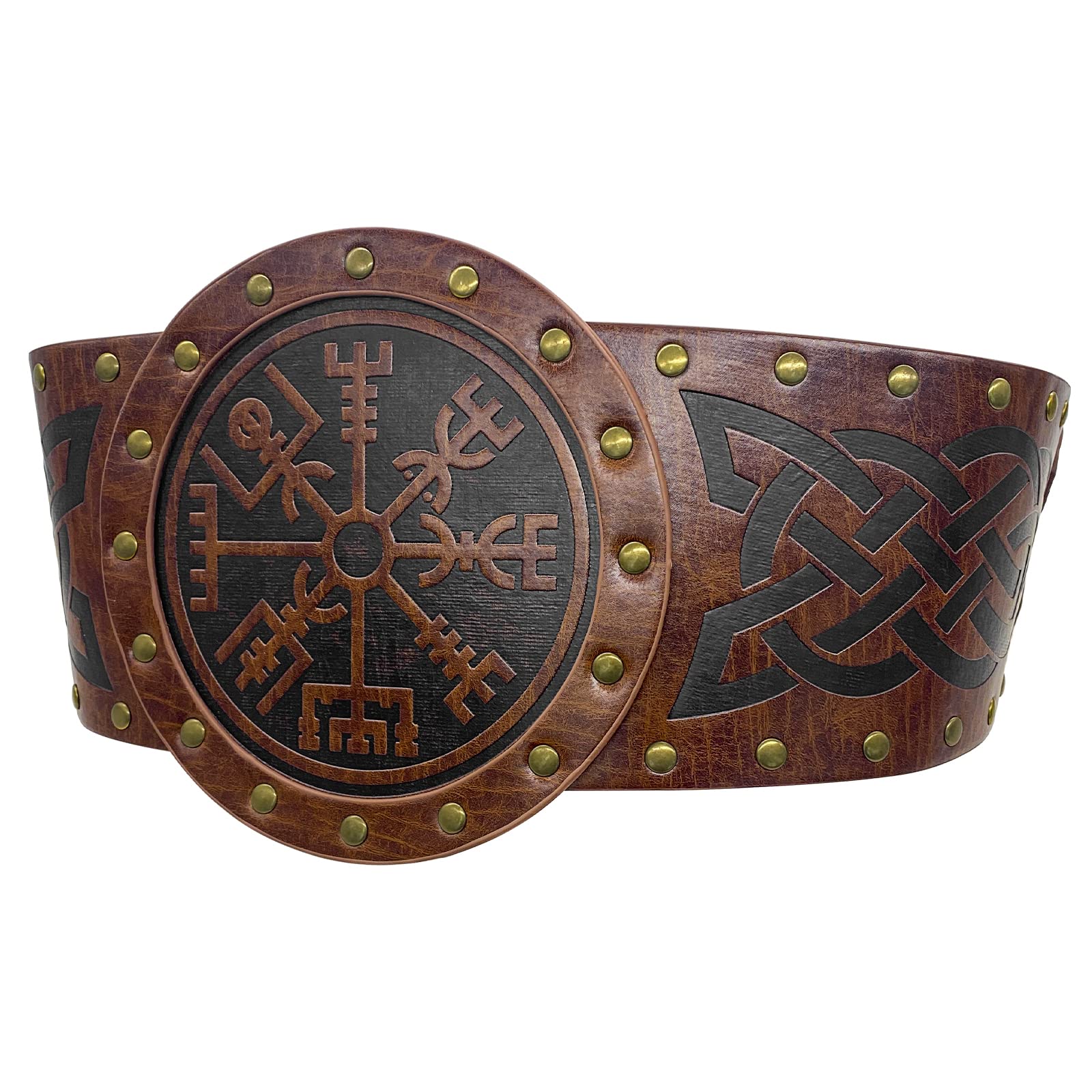 Viking Embossed Wide Belt - Nordic Faux Leather Armor Belt for LARP, Cosplay & Halloween Costume | Medieval Knight Corset Belt (Brown) - Perfect for Renaissance Faires, Viking Reenactments & Fantasy Events