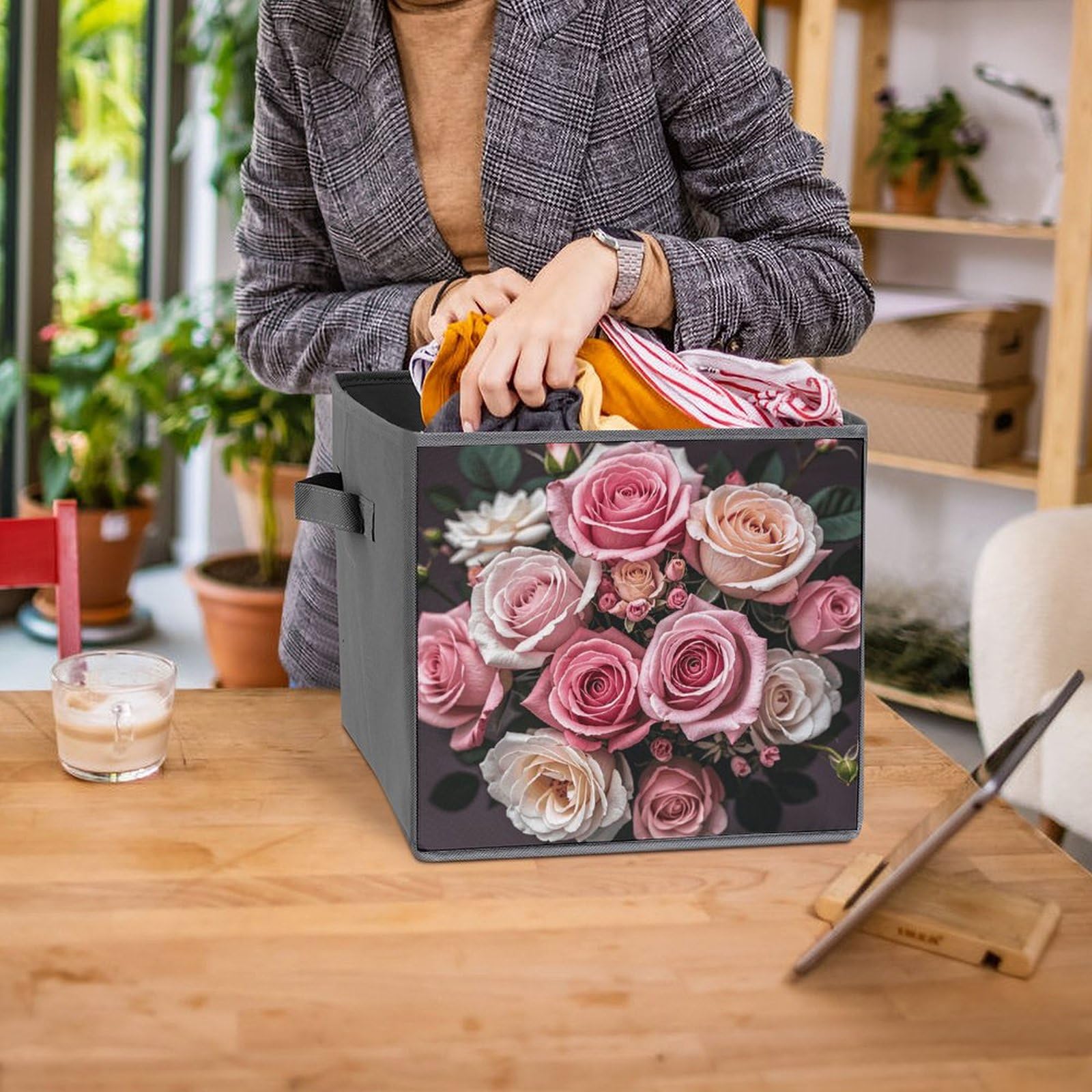 6-Piece Collapsible Storage Bins - Cute Rose & Leopard Print Foldable Storage Boxes with Handles, Multi-Functional Organizer for Shelves, Closet, Bathroom | Perfect for Home, Office & Kids Room Organization