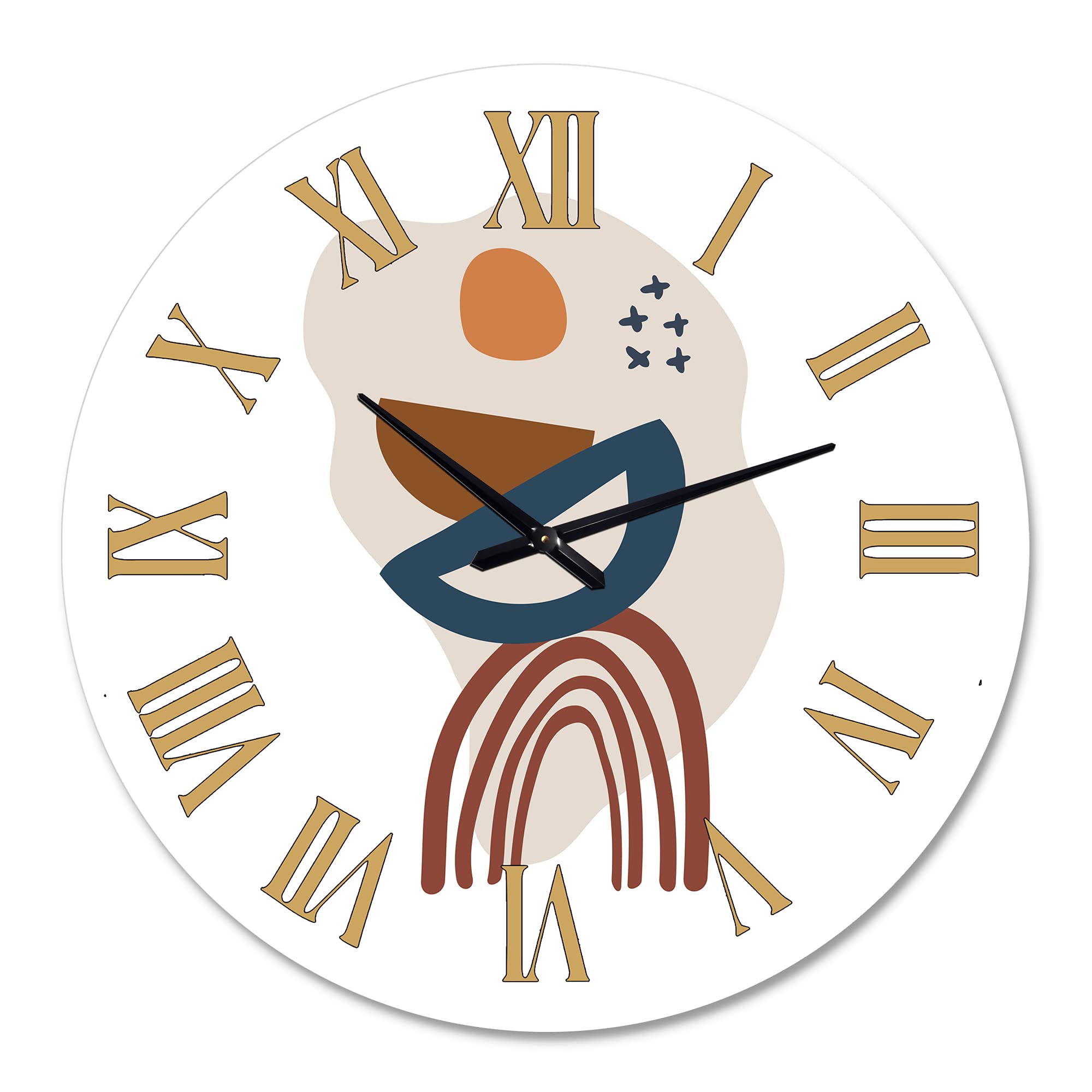 DesignQ Modern Wall Clock - Elementary Shapes in Terracotta Tones I - Large Floral & Botanical Wall Art for Living Room, Bedroom & Office Decor - Perfect for Home, Office & Gift Giving