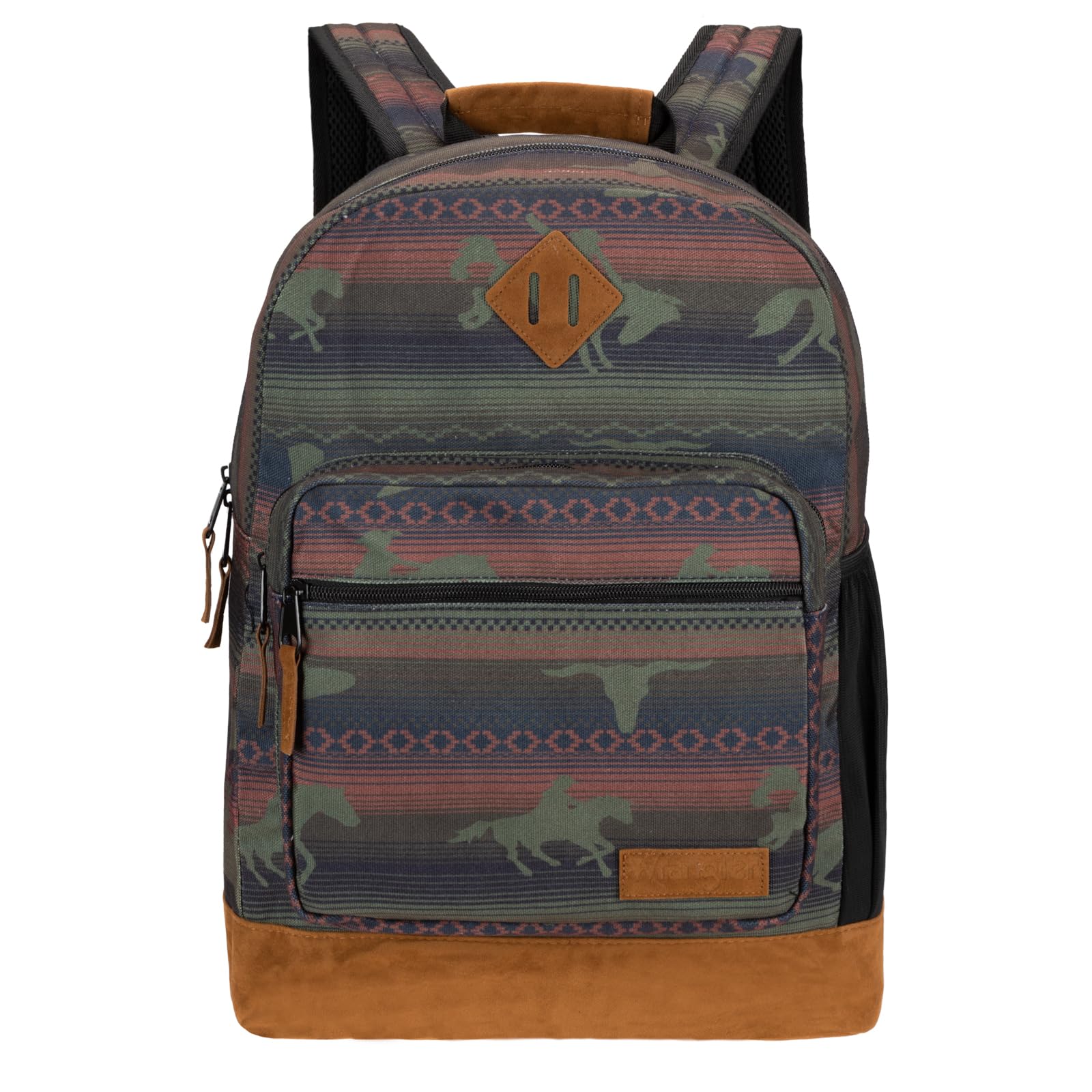 Wrangler Yellowstone Western-Style Backpack - Water Resistant Coated Canvas Daypack for Travel, School & Everyday Use with Padded Laptop Sleeve (Motif Stripe) | Perfect for College Students, Commuters & Outdoor Adventures