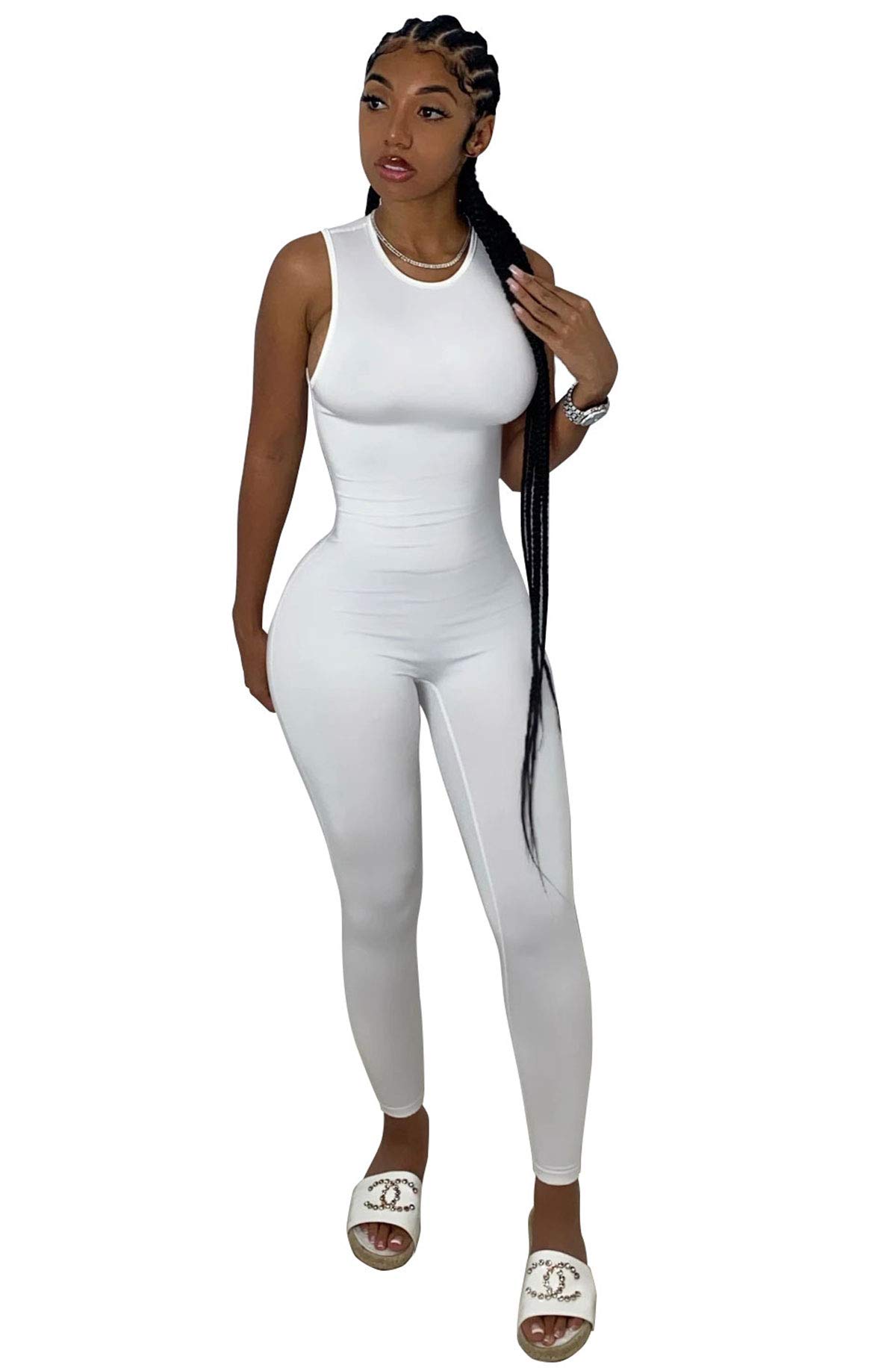 BYDIVA 2021 New Back Zipper Sleeveless Bodycon Jumpsuit for Women - Sexy Slim Fit Workout Outfit, Yoga Gym Wear & Street Fashion (Perfect for Dance Class, Night Out, and Casual Wear)