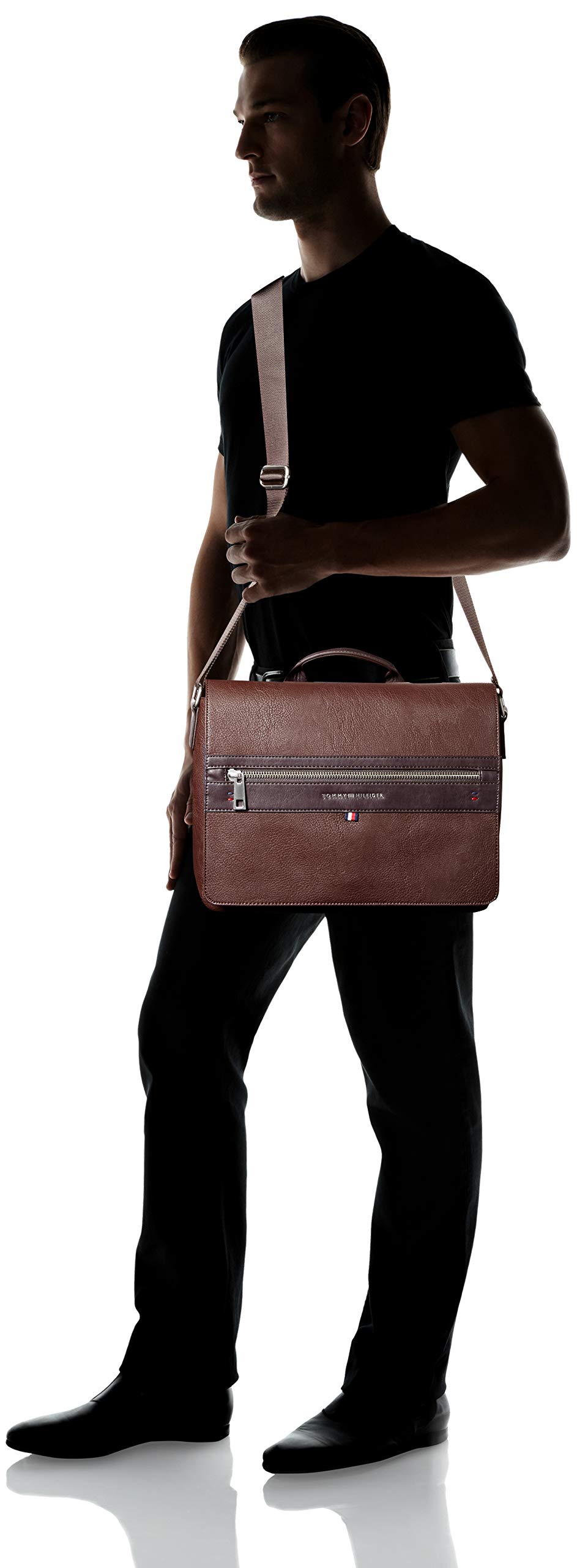 Tommy Hilfiger Men's Leo Messenger Bag - Stylish Crossbody Laptop Bag for Work, Travel & College | Durable Leather Shoulder Bag for Business & Everyday Use