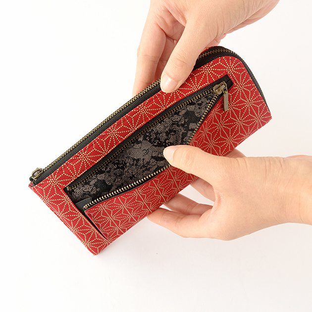 Premium Japanese Deerskin Leather Long Wallet with Urushi Lacquer & Asanoha Hemp Leaf Pattern - Red | Handcrafted in Japan | Stylish & Durable for Everyday Use, Travel & Business