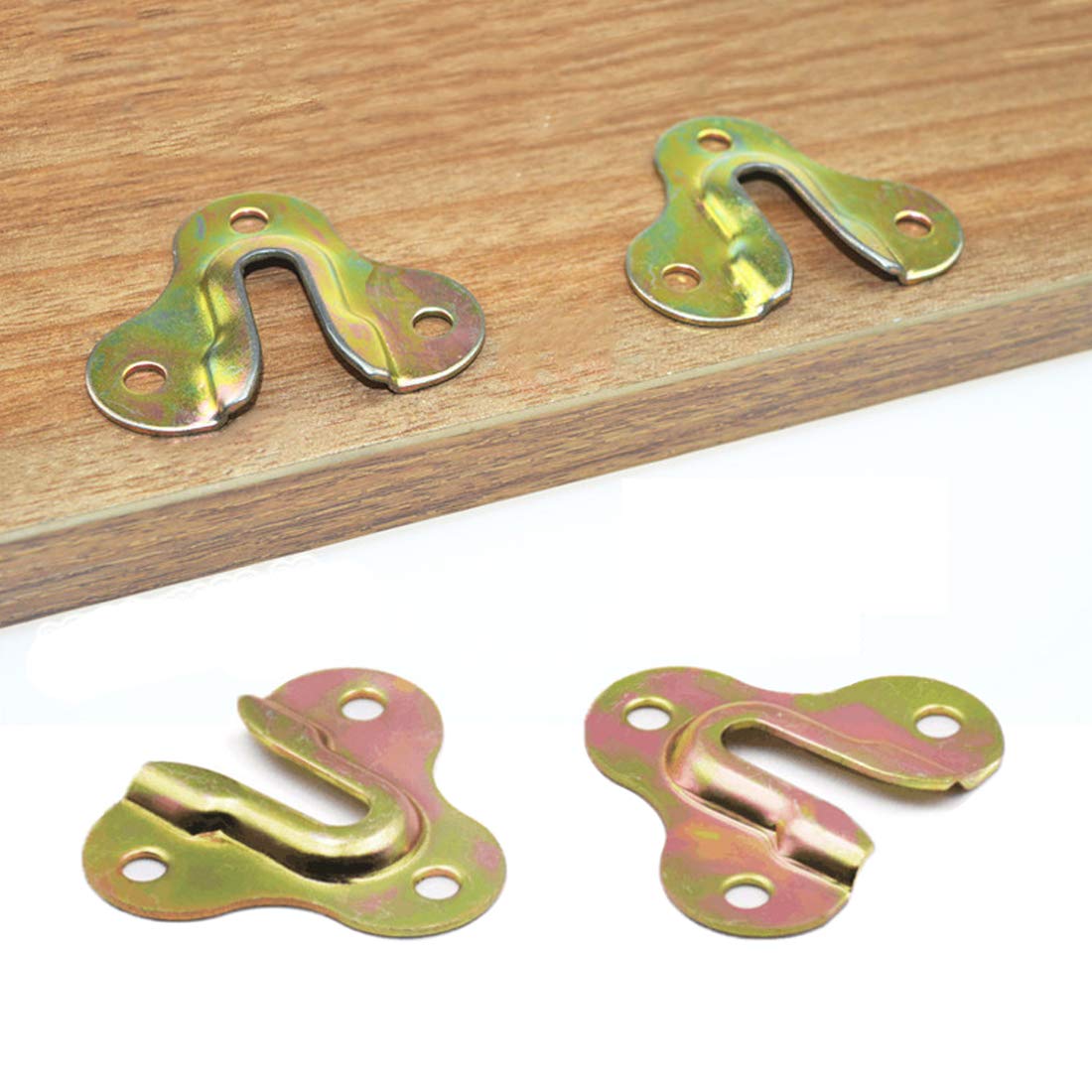 20-Pack Zinc Yellow Keyhole Hangers - Heavy Duty Wall Mount Hooks for Mirrors, Picture Frames, Mugs & Coats - Durable Wooden Board Mounting Plates for Home & Office Organization