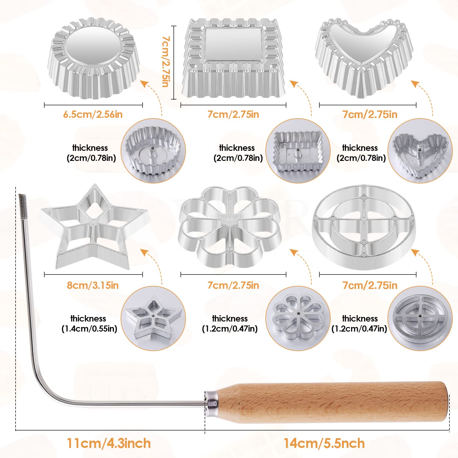7-Piece Rosette Timbale Set with Handle - Stainless Steel Rosette Iron for Bunuelos, Funnel Cakes & Lotus Flower Cookies - Perfect for Holiday Baking, Party Desserts & European Pastry Making