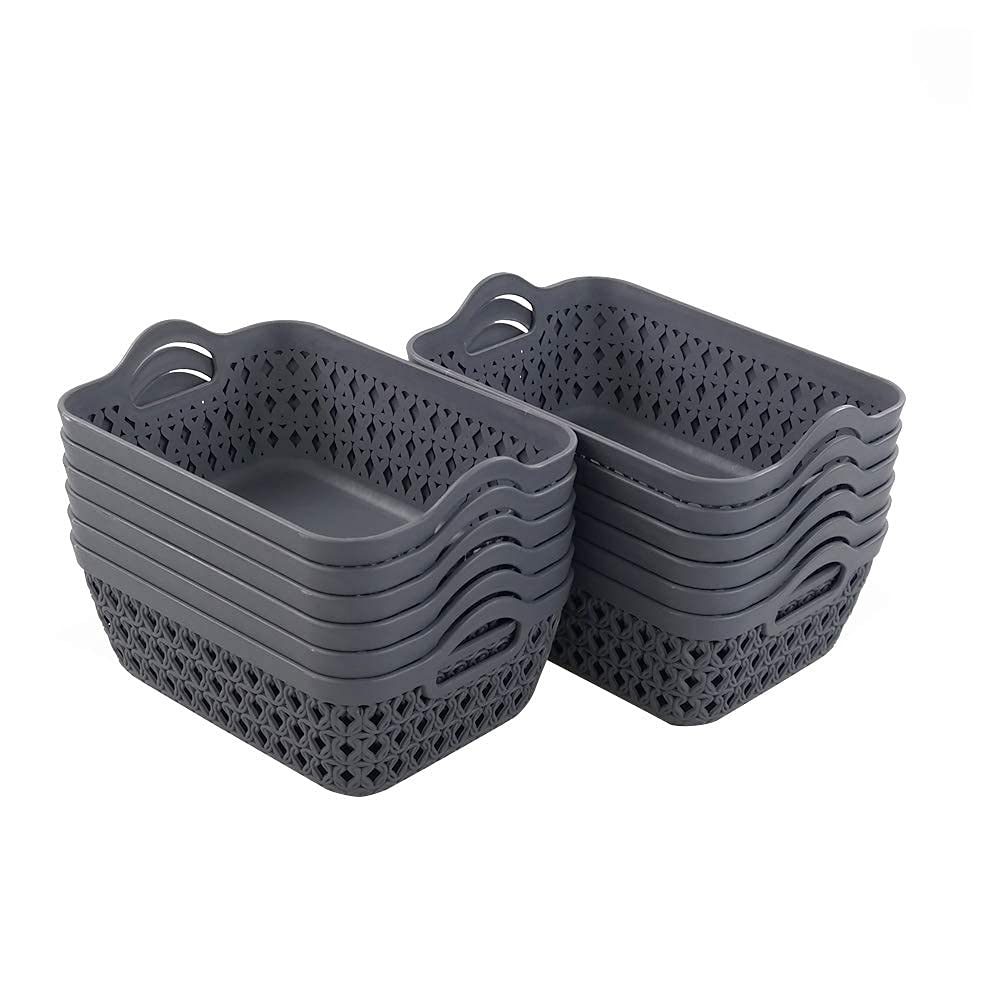 12-Pack Grey Plastic Storage Baskets for Desktop Organizing