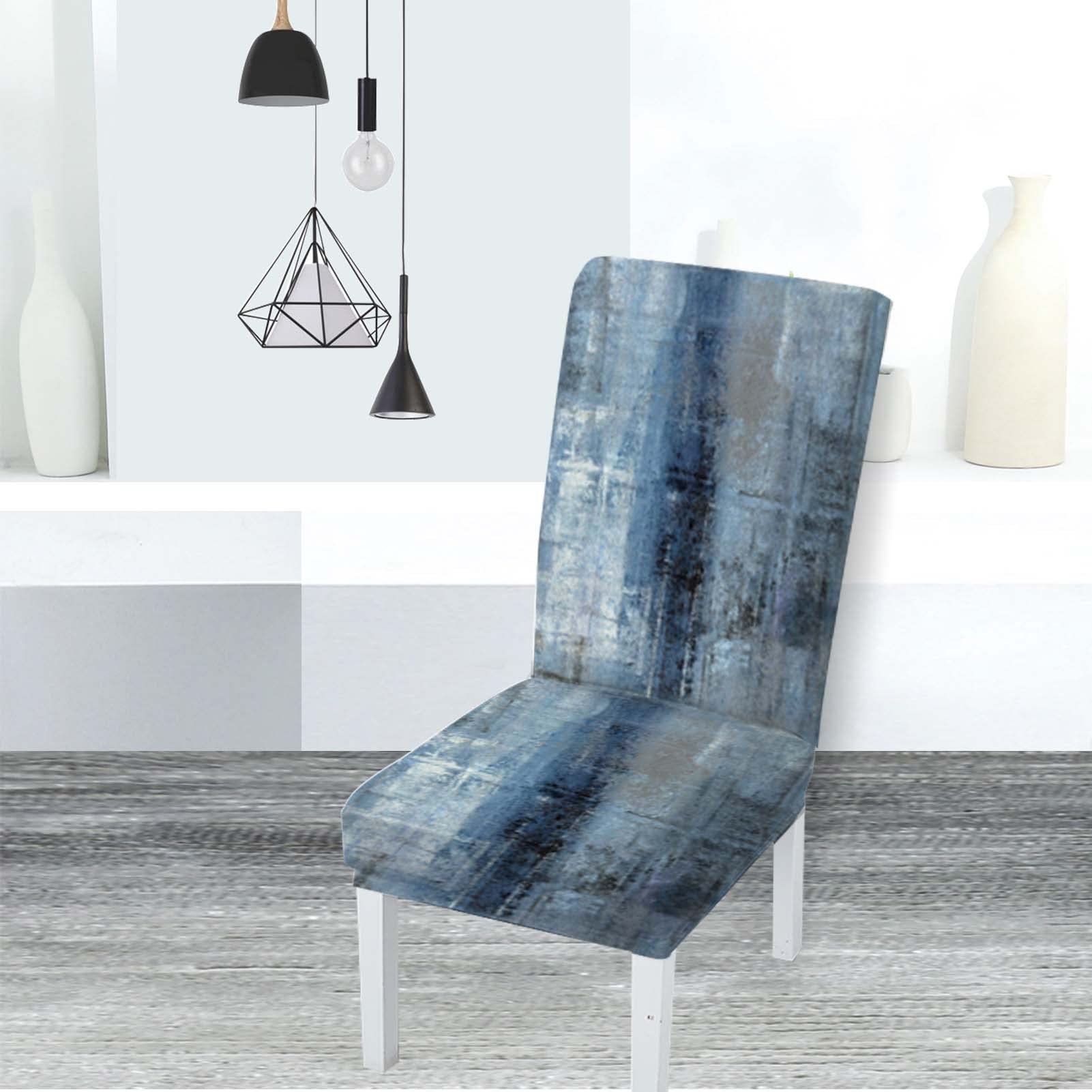MCALK Dark Blue Stretch Chair Covers Set of 4 with Table Runner - Washable Dining Room Chair Slipcovers for Kitchen & Home - Modern Elastic Chair Protectors for Parties, Weddings & Everyday Use