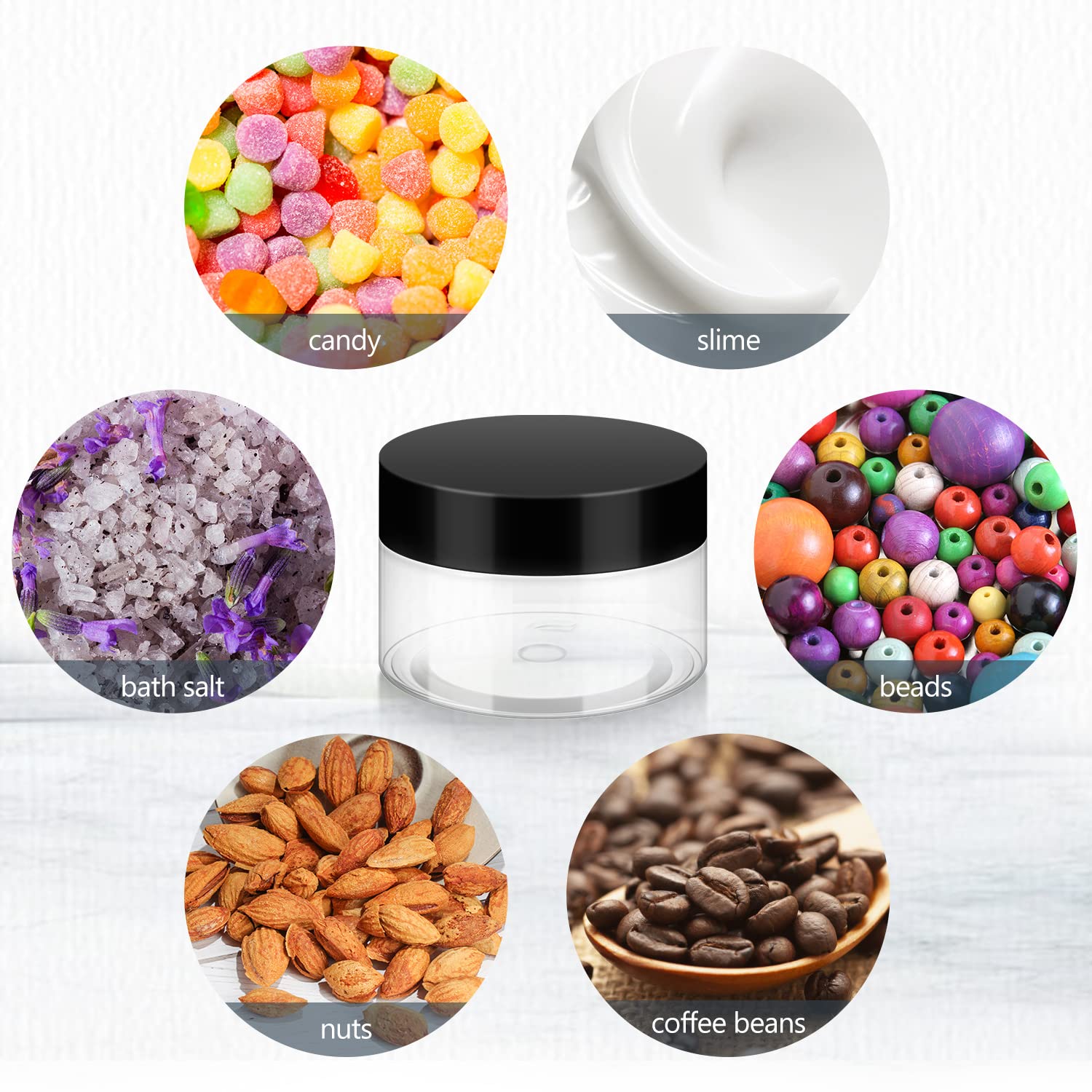 1oz Plastic Jars with Lids - 6 Pack BPA Free Reusable Cosmetic Containers for Bath Salts, Makeup, Powders & Beauty Products | Small Refillable Transparent Jars for Home, Salon & Travel Organization