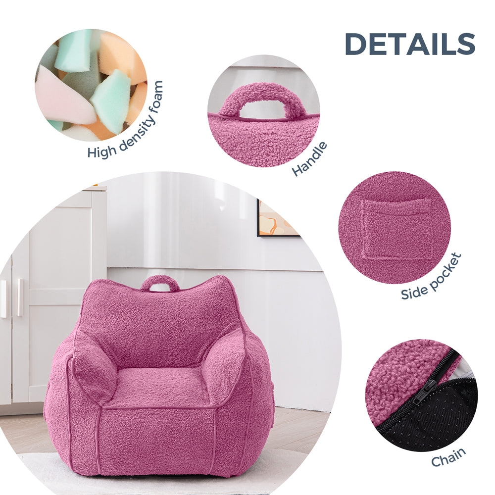MAXYOYO Sherpa Kids Bean Bag Chair - Soft & Cozy Bean Bag Couch with Decorative Edges for Children's Room, Nursery or Playroom (Pink) - Perfect for Reading, Gaming & Relaxing