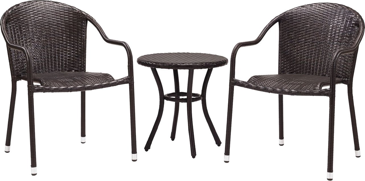 Crosley KO70060BR Palm Harbor 3-Piece Outdoor Wicker Patio Set - Brown Rattan Bistro Chairs & Table for Garden, Porch, Poolside & Backyard Dining