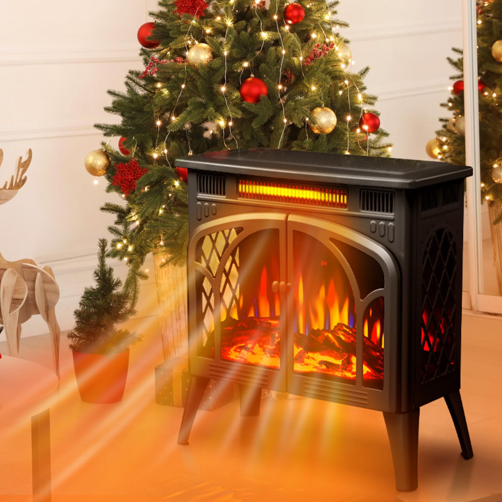 ZAFRO 24-inch Electric Fireplace Heater - 5100 BTU Freestanding Portable Stove with Remote Control & Timer, Adjustable Flame Colors (500W/1500W) - Black - Perfect for Bedroom, Living Room & Office Heating