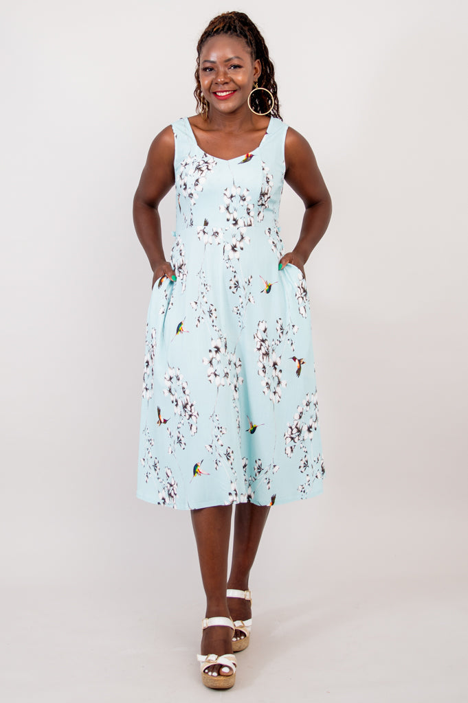 Bristol Dress - Oiseau Print Linen Bamboo Blend - Perfect for Summer Outings & Casual Wear