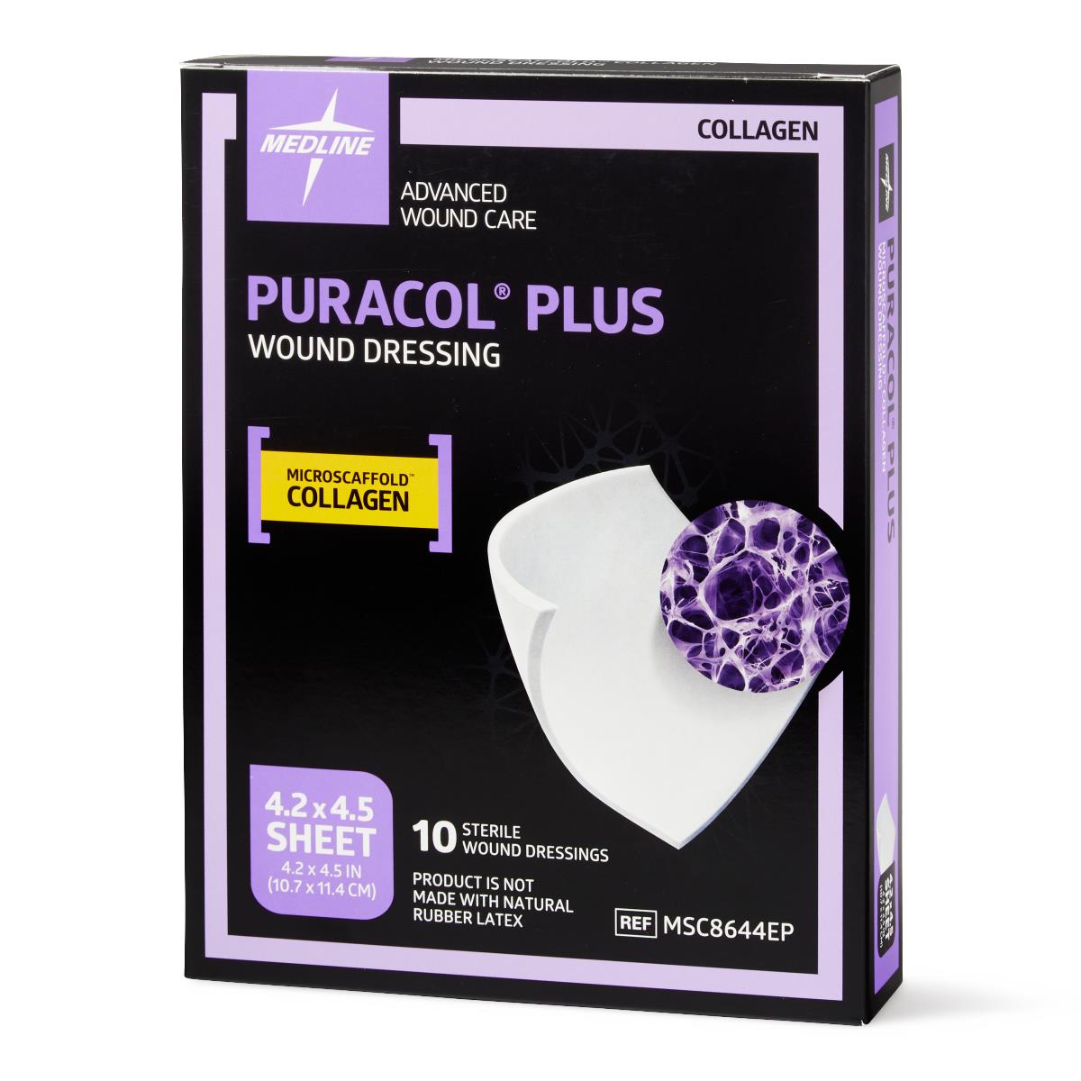 Puracol Plus Collagen Wound Dressings, 4.25x4.5 Inches (Box of 10) - Advanced Wound Care for Diabetic Ulcers, Pressure Sores & Surgical Wounds