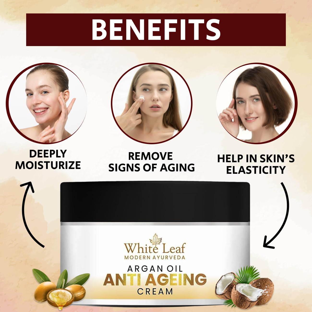 White Leaf Anti-Aging Face Cream 50g with Jojoba & Argan Oil - Day & Night Moisturizer for Men & Women, Reduces Wrinkles & Fine Lines | Perfect for Daily Skincare Routine & Travel