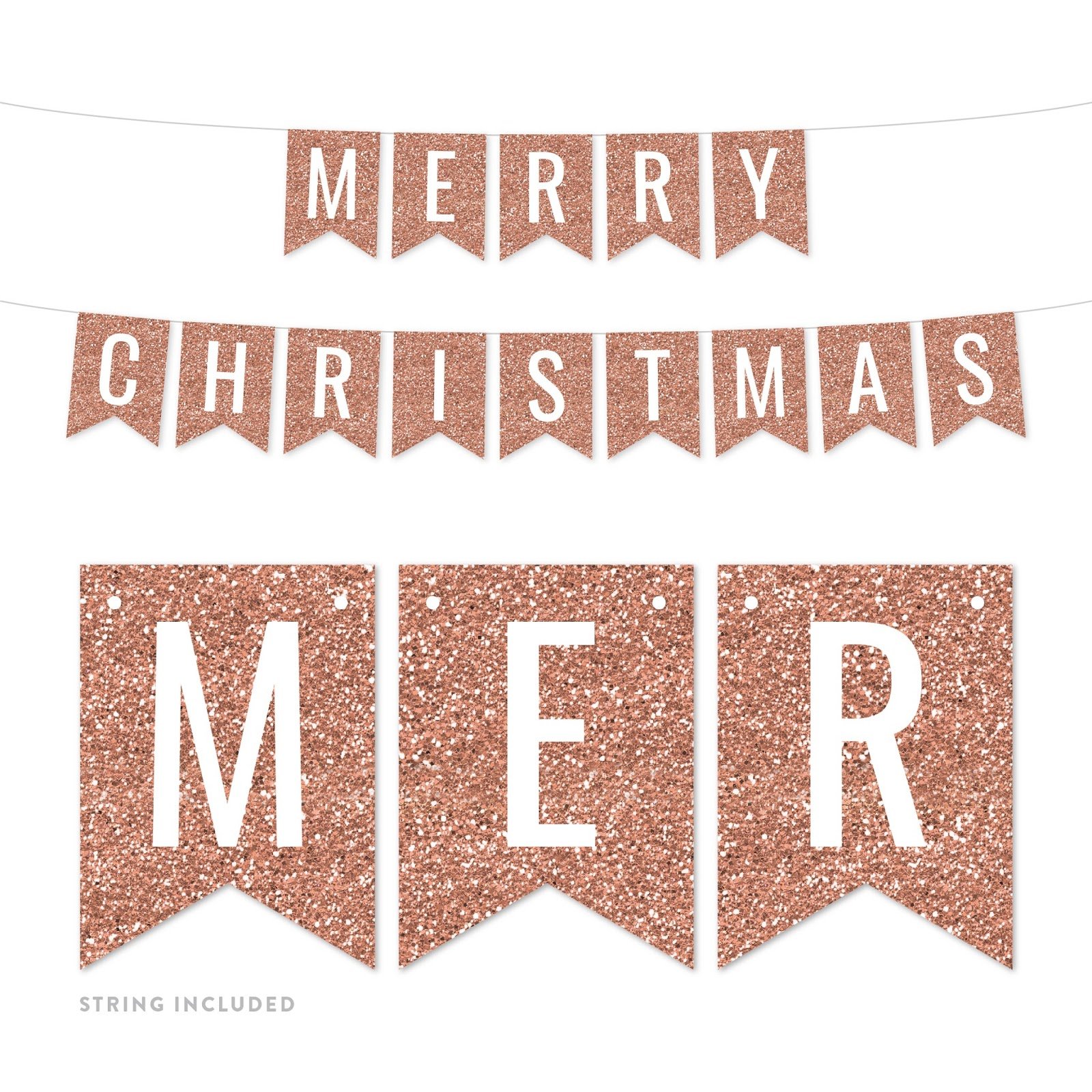 Andaz Press Rose Gold Glitter Party Banner - 5-Foot Christmas Pennant Decor with Champagne Color for Holiday Backdrop, Wedding, Birthday & New Year Celebrations