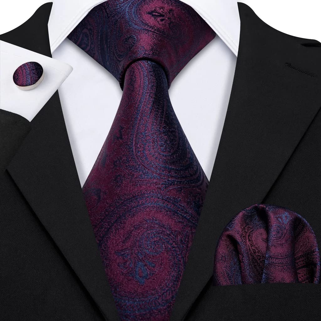 MJWDP Designer Purple Silk Tie & Pocket Square Set - 8.5cm Wide Men's Necktie & Hanky Gift Box for Wedding, Groom, Business & Formal Occasions