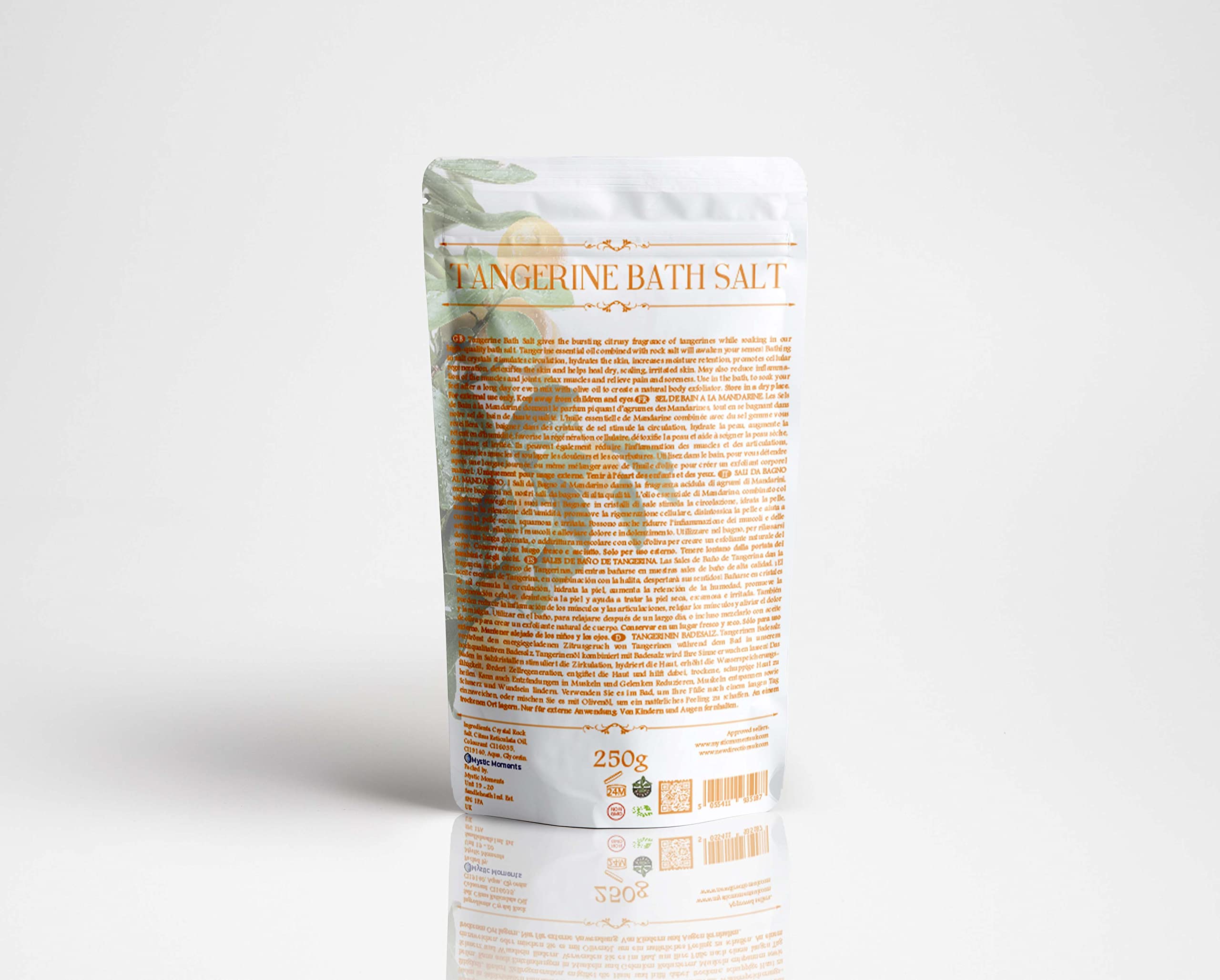 Premium Bath Salts with Tangerine Scent - 250g Relaxing & Detoxifying for Spa, Stress Relief & Self-Care at Home
