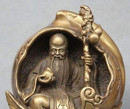 Exquisite Chinese Fengshui Brass Longevity God Statue Sitting on Crane - Auspicious Home Decor for Wealth & Harmony | Perfect for Living Room, Office & Meditation Space