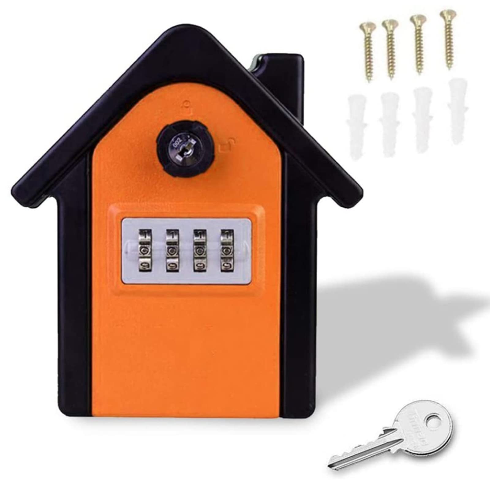 Vuirrm 4-Digit Combination Key Lock Box for Outdoor Use - Weatherproof Zinc Alloy Key Storage Safe with Resettable Code & Mounting Kit (Orange) - Perfect for House Spare Keys, Vacation Rentals, Airbnb Properties & Emergency Key Access