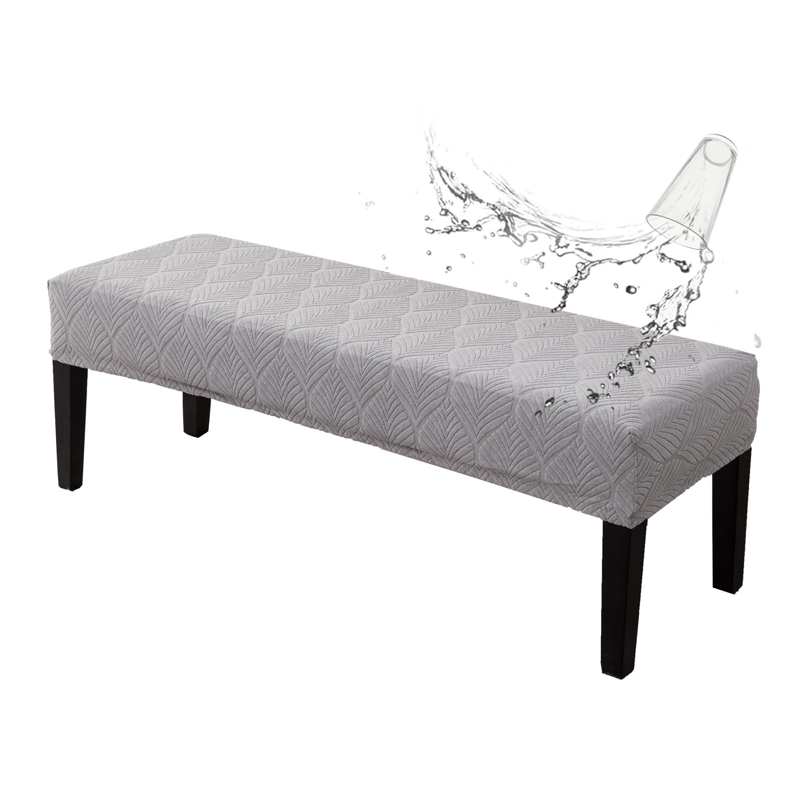Waterproof Stretch Jacquard Bench Seat Cover - Washable & Removable Dining Room Bench Protector for Bedroom, Living Room, Kitchen - Light Grey | Perfect for Home Decor & Furniture Protection