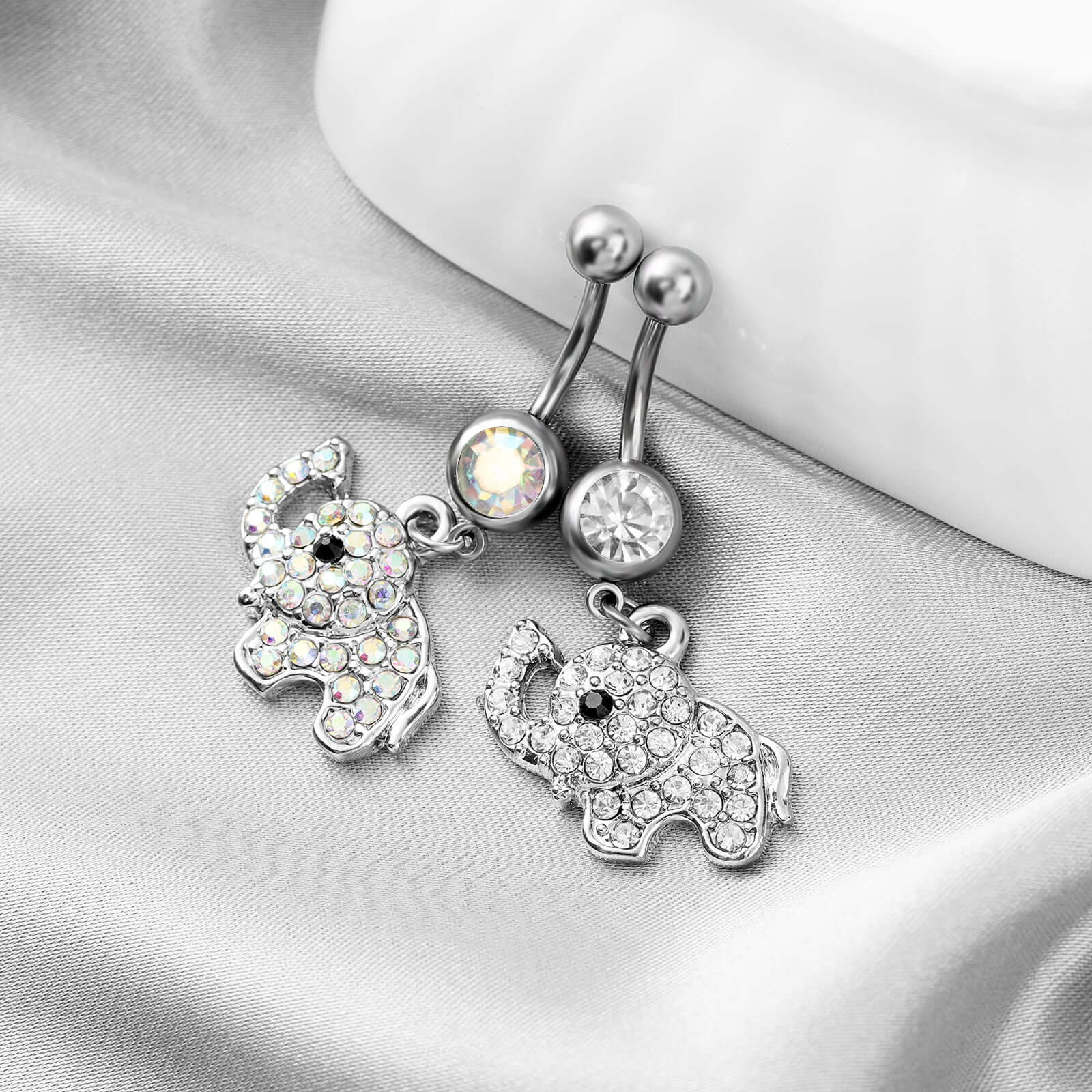 Elephant Top Mount Navel Ring - Stainless Steel Belly Button Piercing Jewelry | SX0801 | Perfect for Belly Dance, Beach Wear & Body Jewelry Fashion